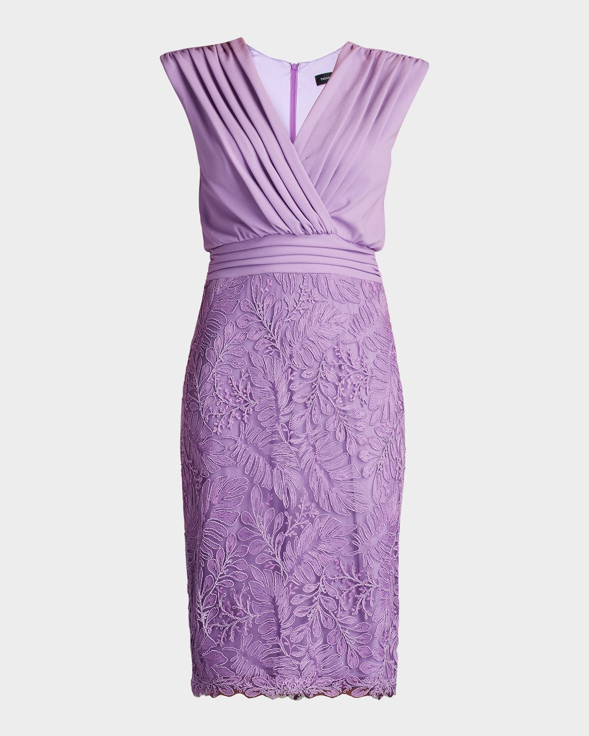 Tadashi Shoji Sleeveless Pleated Crepe & Lace Dress