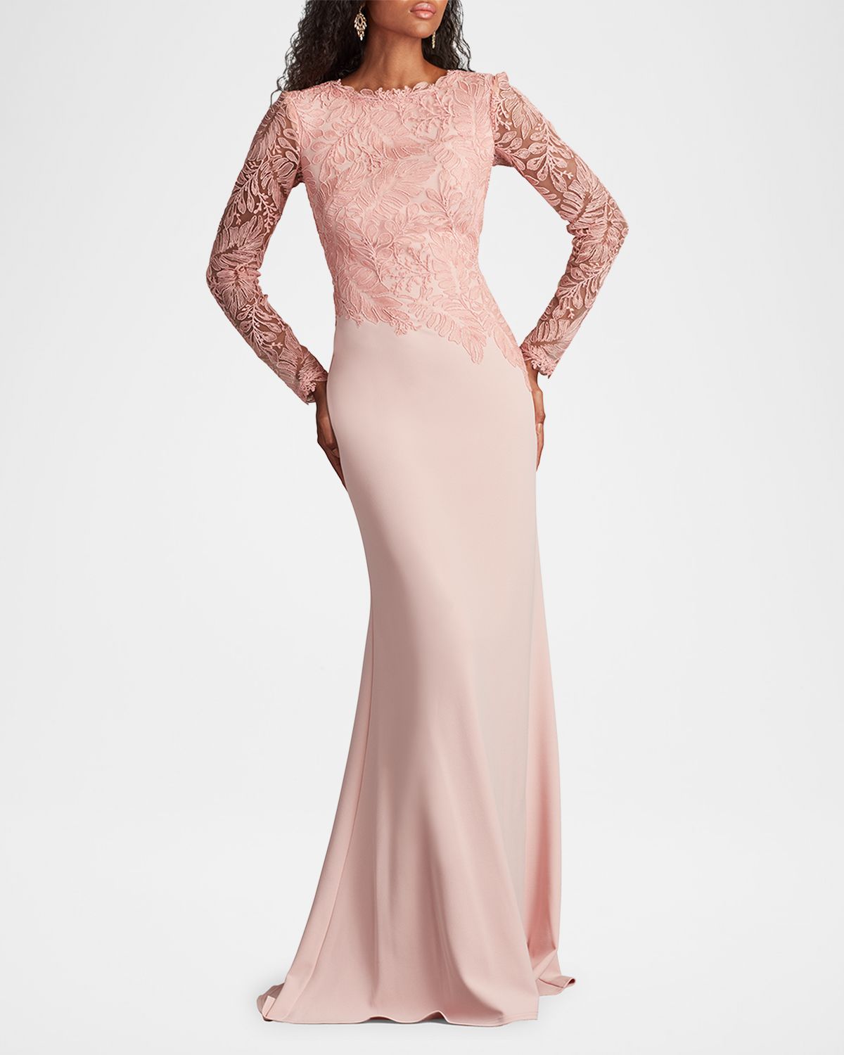 Tadashi Shoji A-Line Corded Lace & Crepe Gown