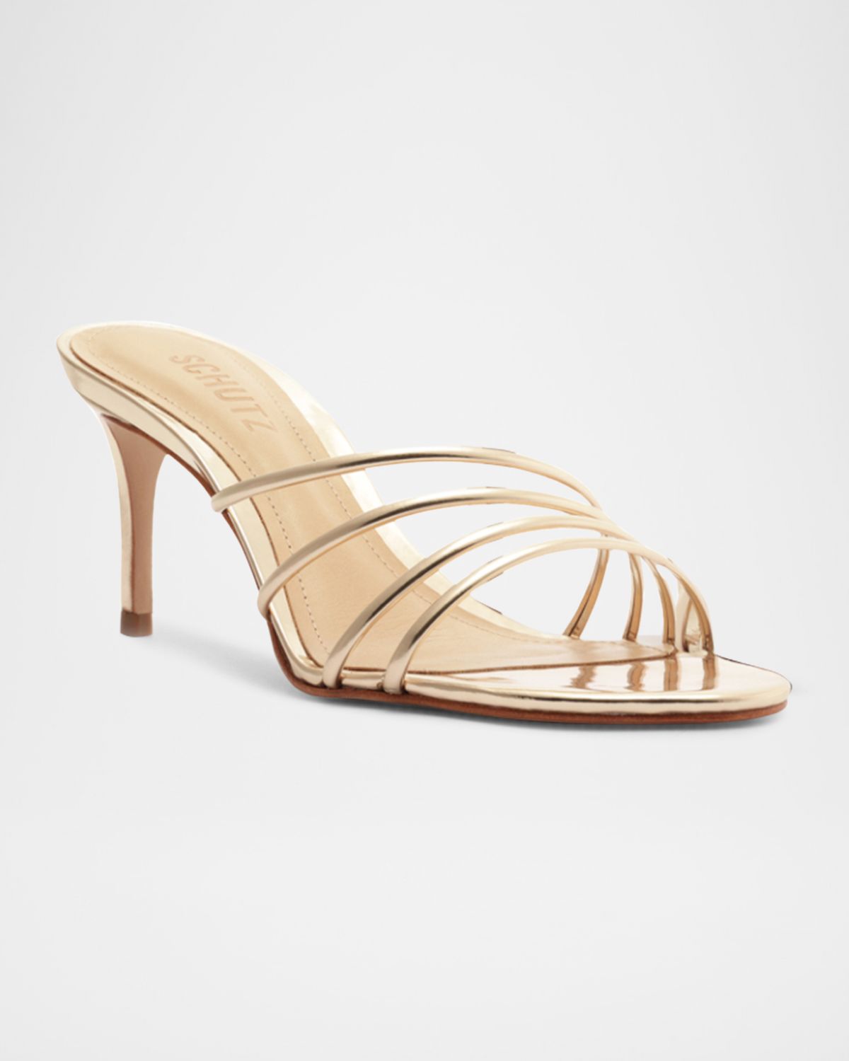 Schutz Inez Strappy Metallic Slide Sandals