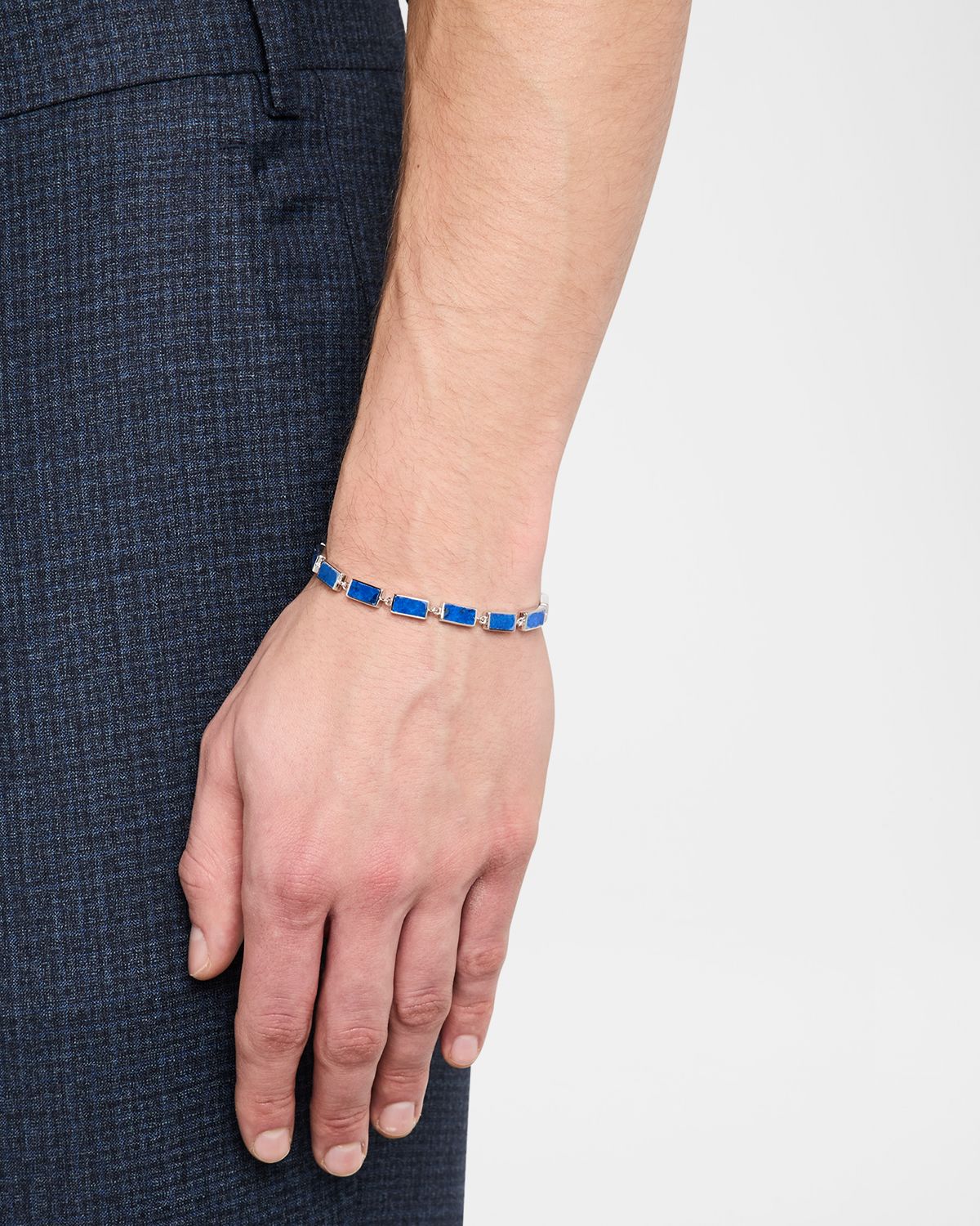 Jan Leslie Men 's Sterling Silver and Rectangle Lapis Bracelet