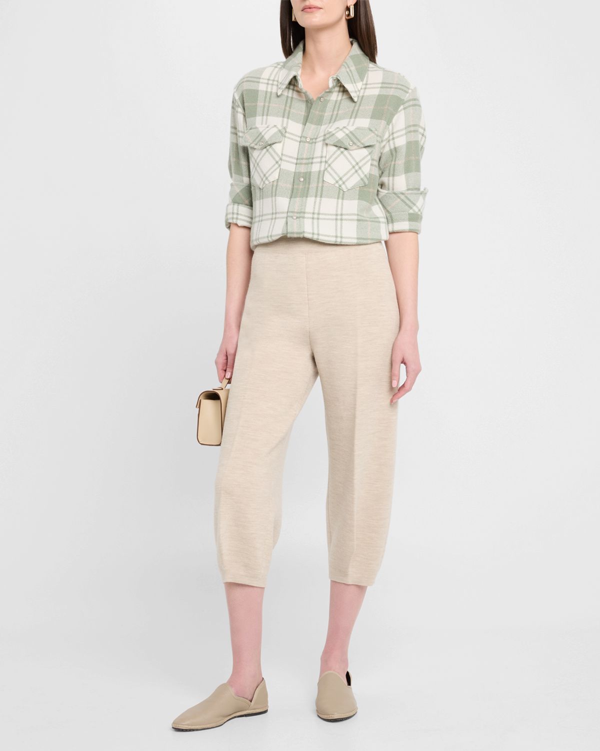 God 's True Cashmere Sage Tartan Cashmere Flannel Shirt