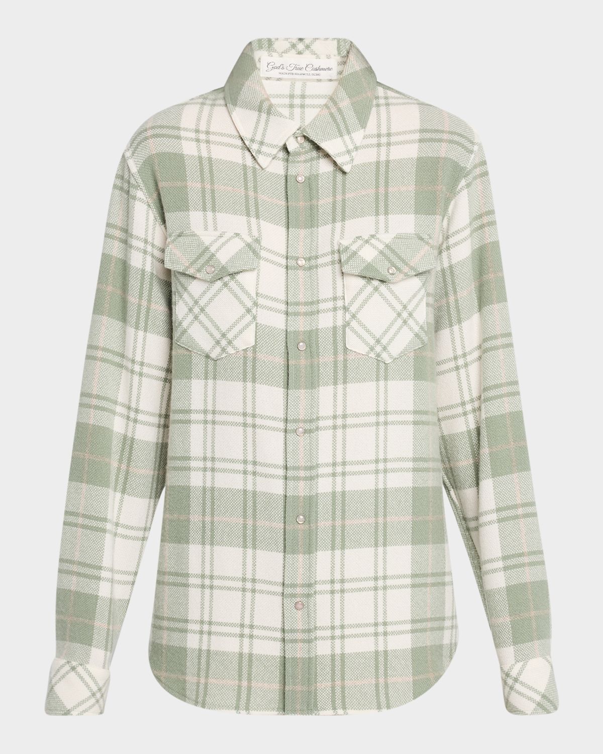 God 's True Cashmere Sage Tartan Cashmere Flannel Shirt