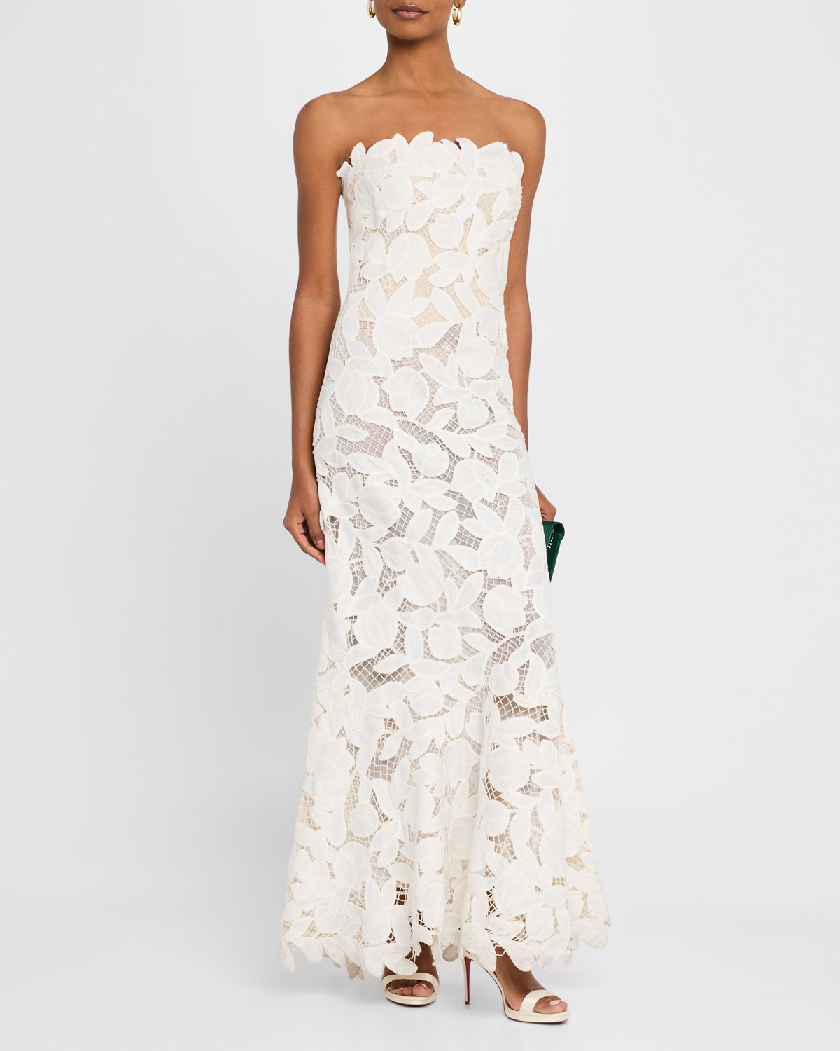SIMKHAI Valletta Strapless Floral Lace Maxi Dress