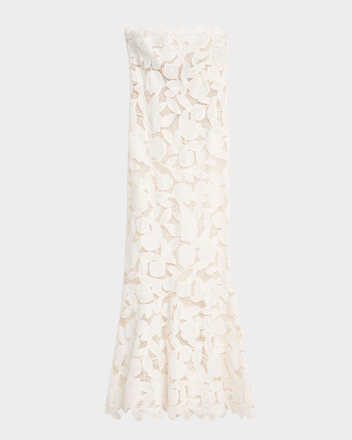 SIMKHAI Valletta Strapless Floral Lace Maxi Dress