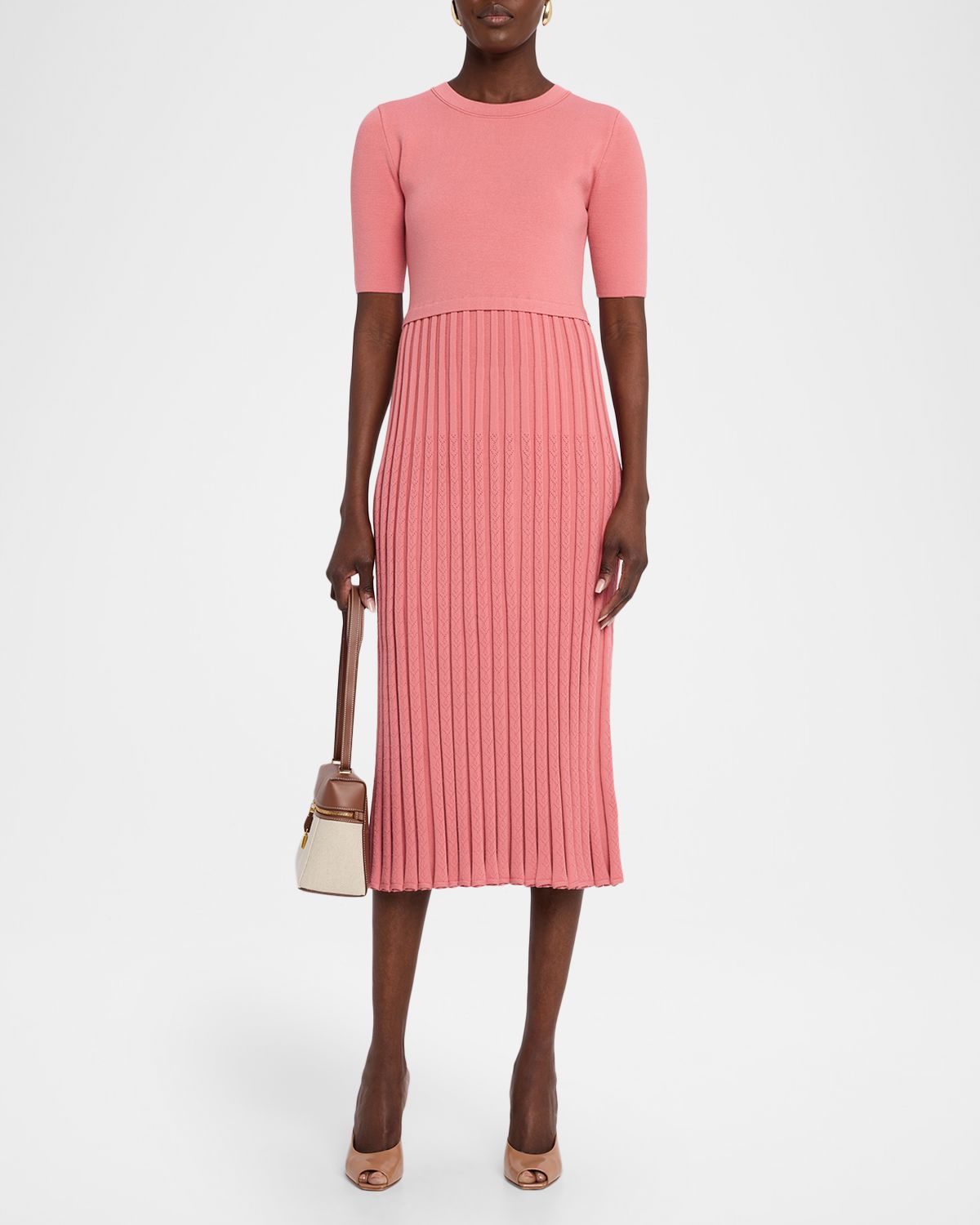 Elie Tahari The Vesper Pointelle Ribbed Midi Sweater Dress