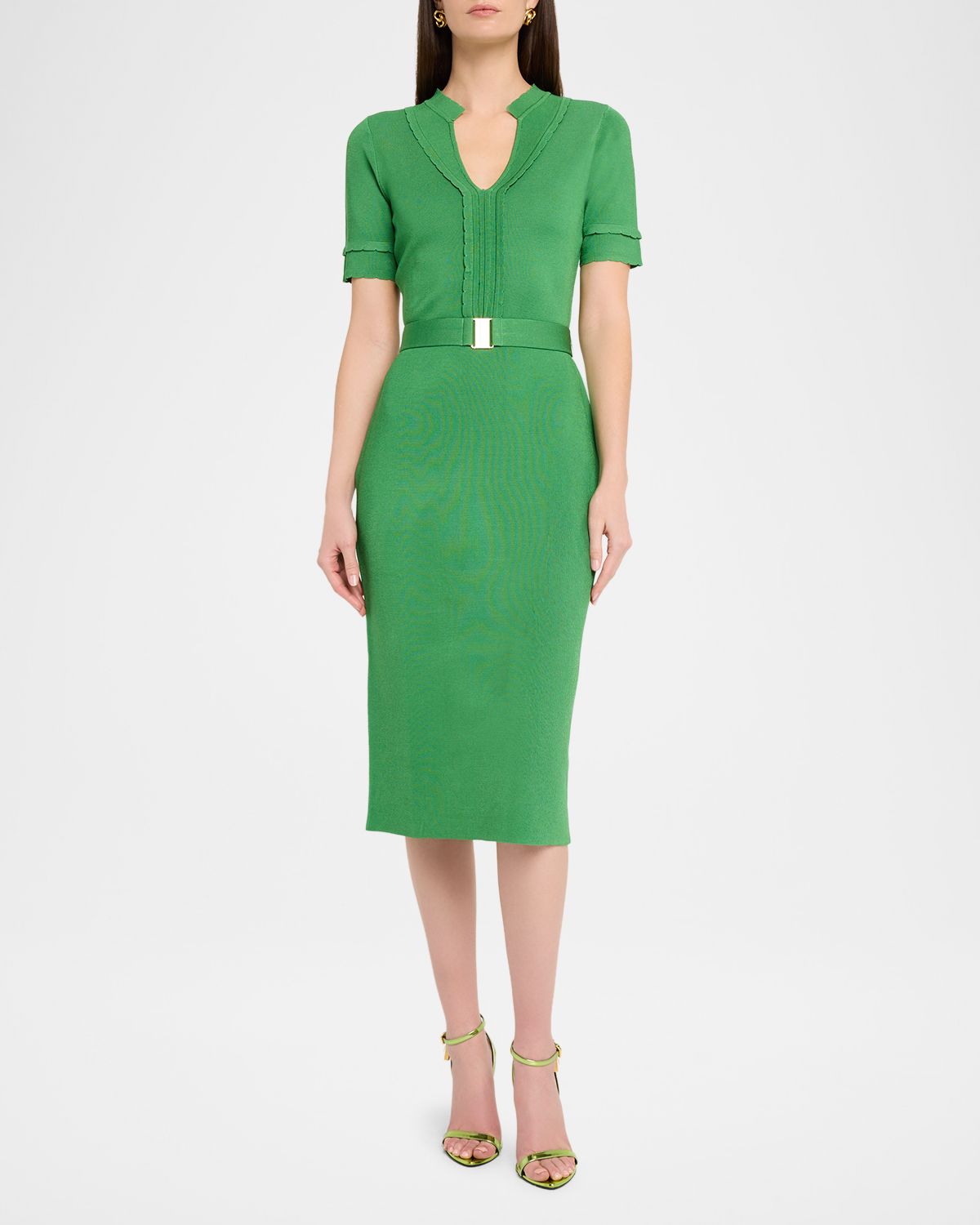 Elie Tahari The Zariyah Belted Bodycon Midi Sweater Dress