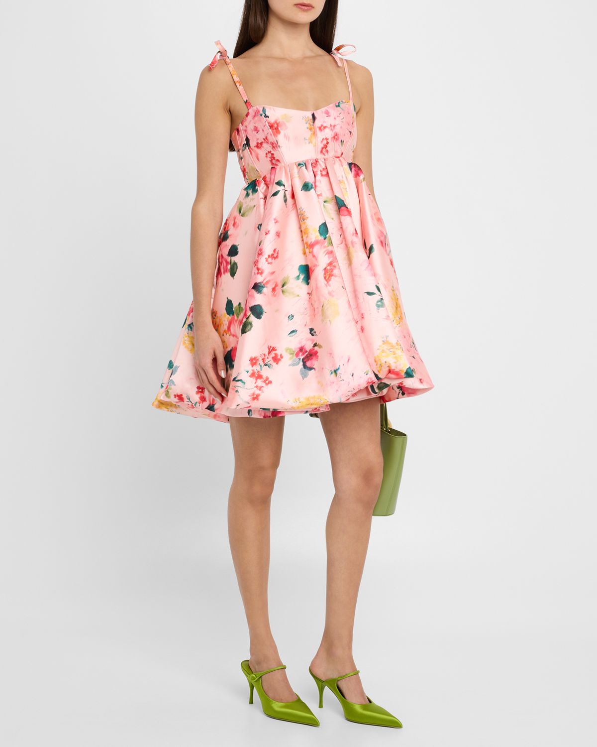 Marques 'Almeida Floral Mikado Babydoll Dress with Pockets