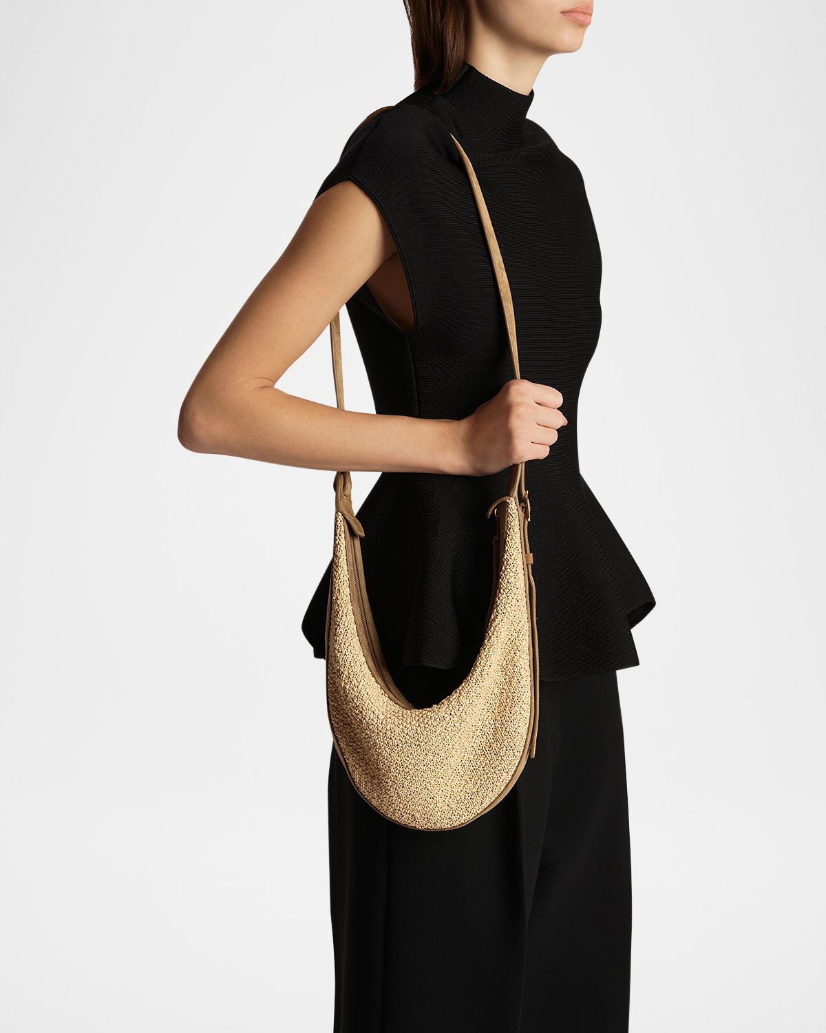 Khaite Augustina Small Raffia & Suede Crossbody Bag