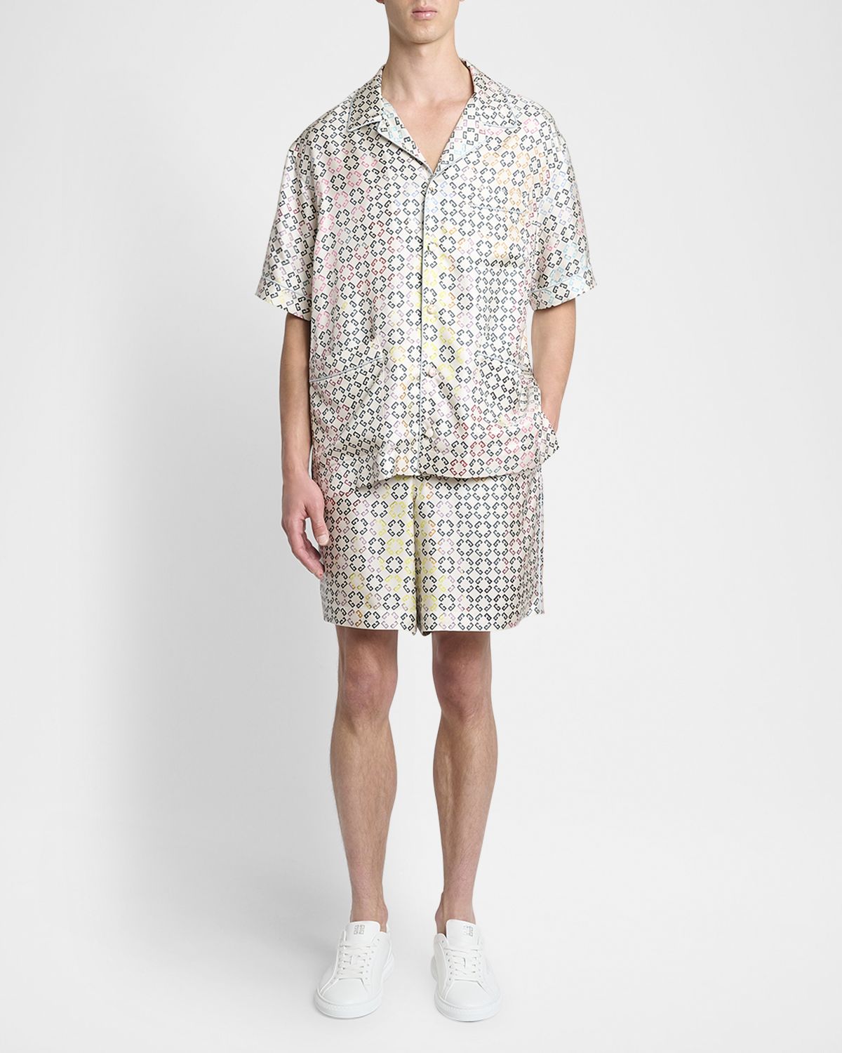 Givenchy Men 's Multicolor Monogram Silk Shorts
