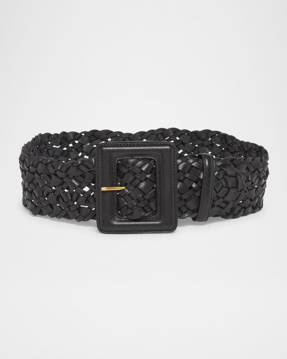 Saint Laurent Ceinture Square Buckle Woven Leather Belt