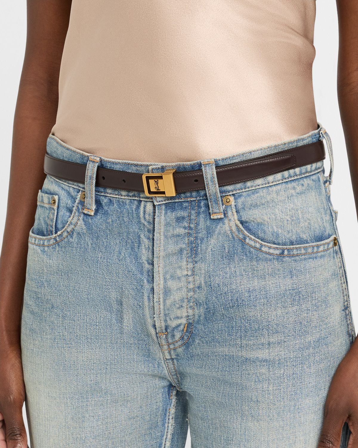 Saint Laurent Ceinture Croc-Embossed Leather Belt