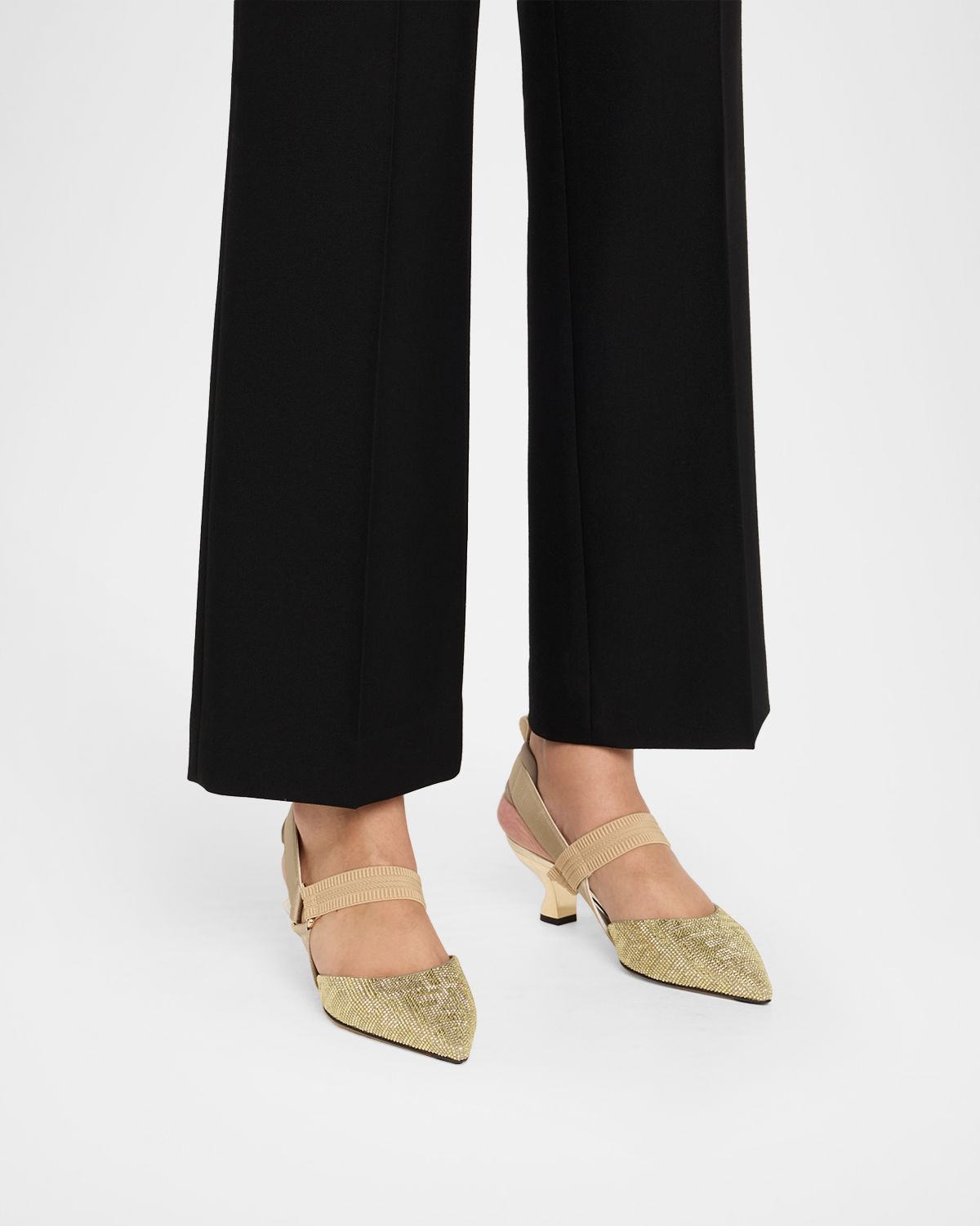 Fendi 55mm Colibri FF Embellished Satin Slingback Pumps