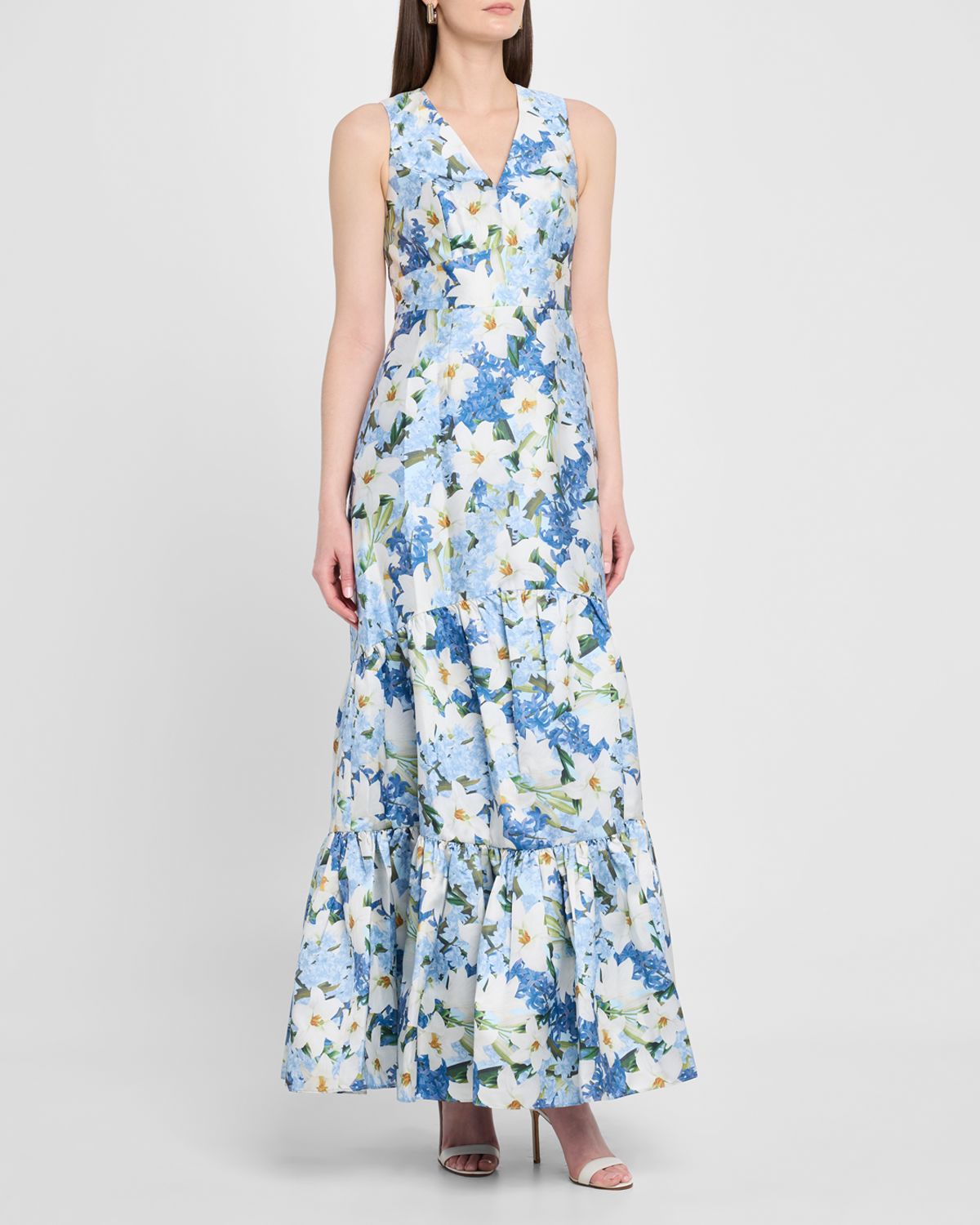 Sachin & Babi Rori Tiered Floral-Print Mikado Gown