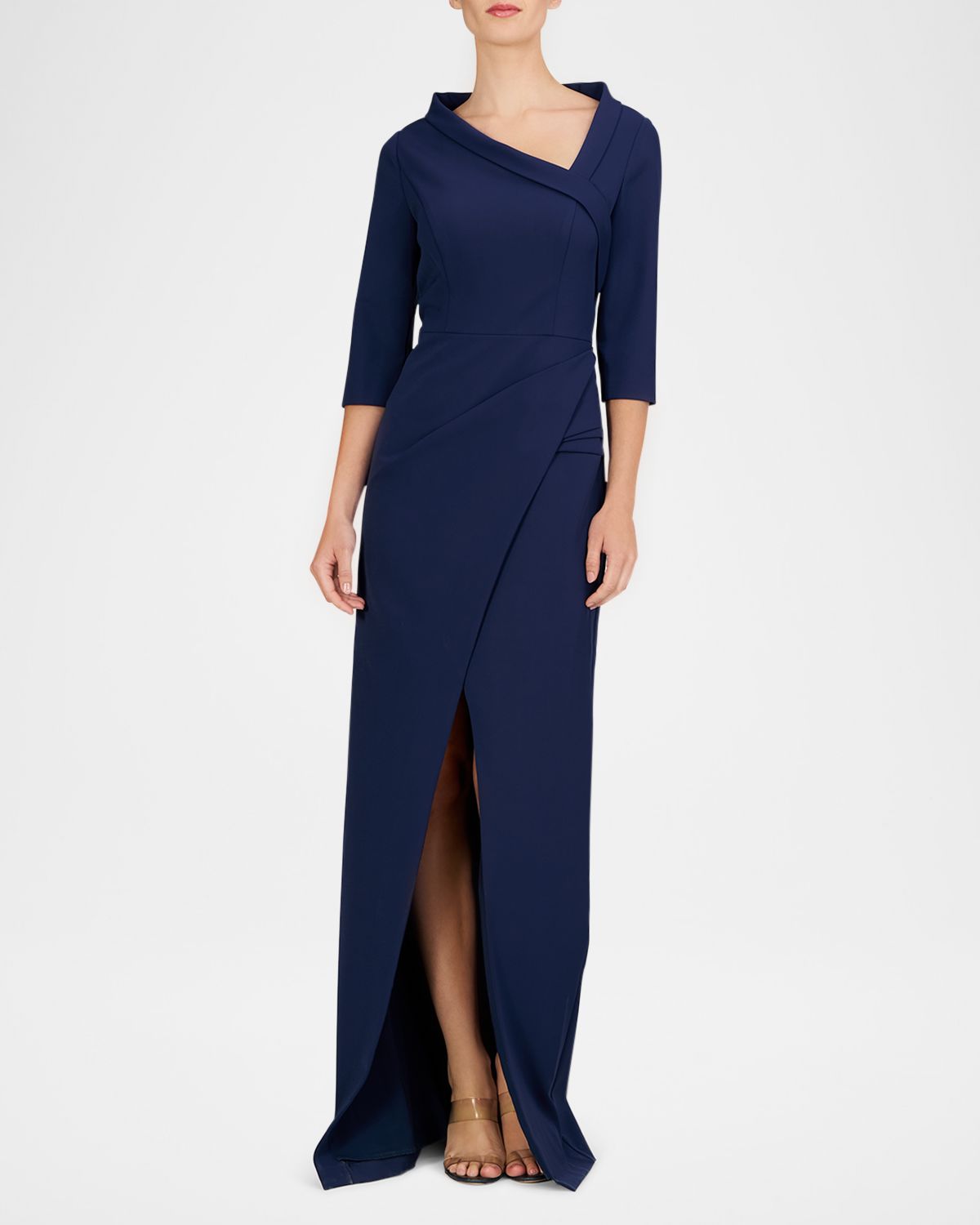 Kay Unger New York Helena 3/4-Sleeve Stretch Crepe Column Gown