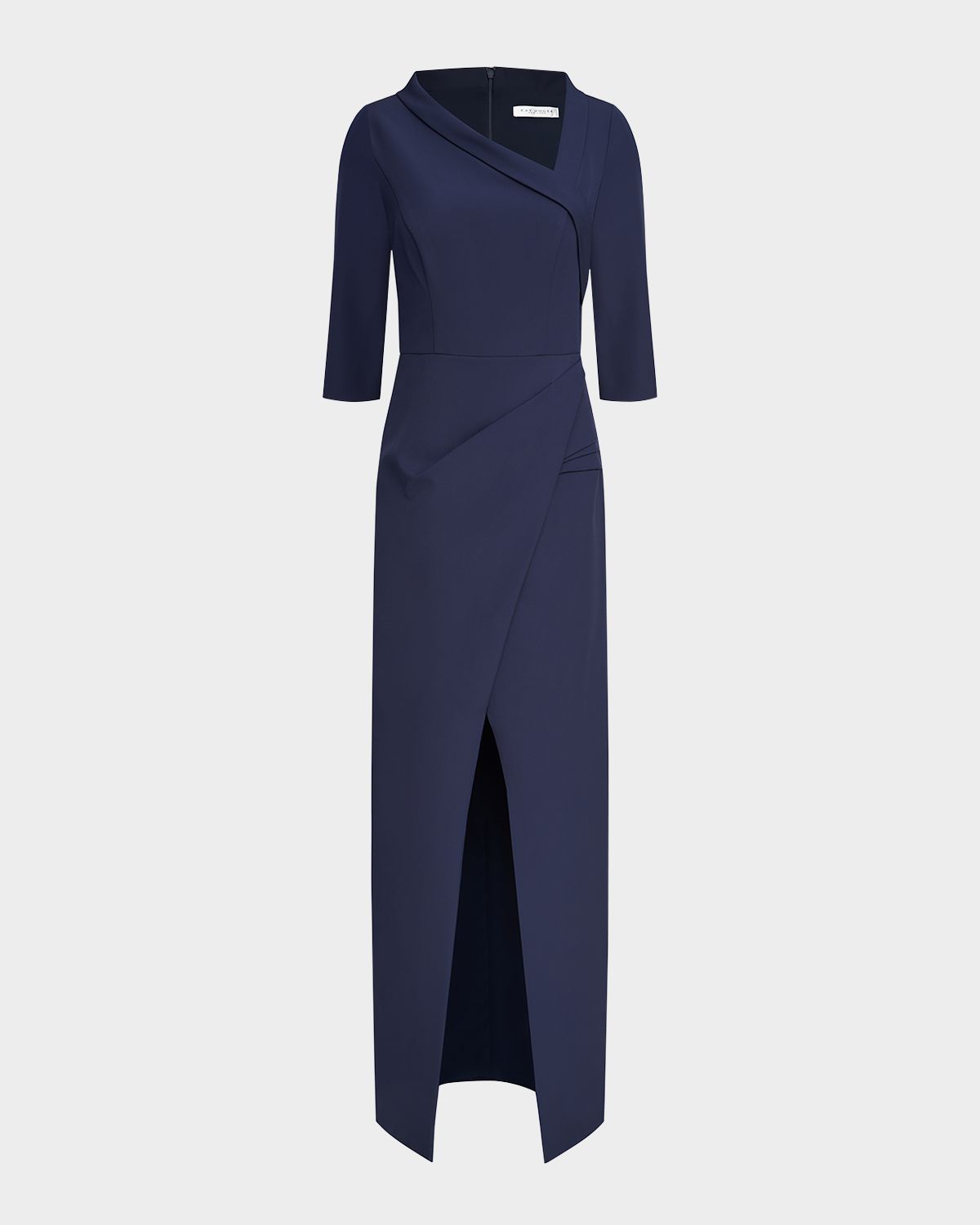 Kay Unger New York Helena 3/4-Sleeve Stretch Crepe Column Gown