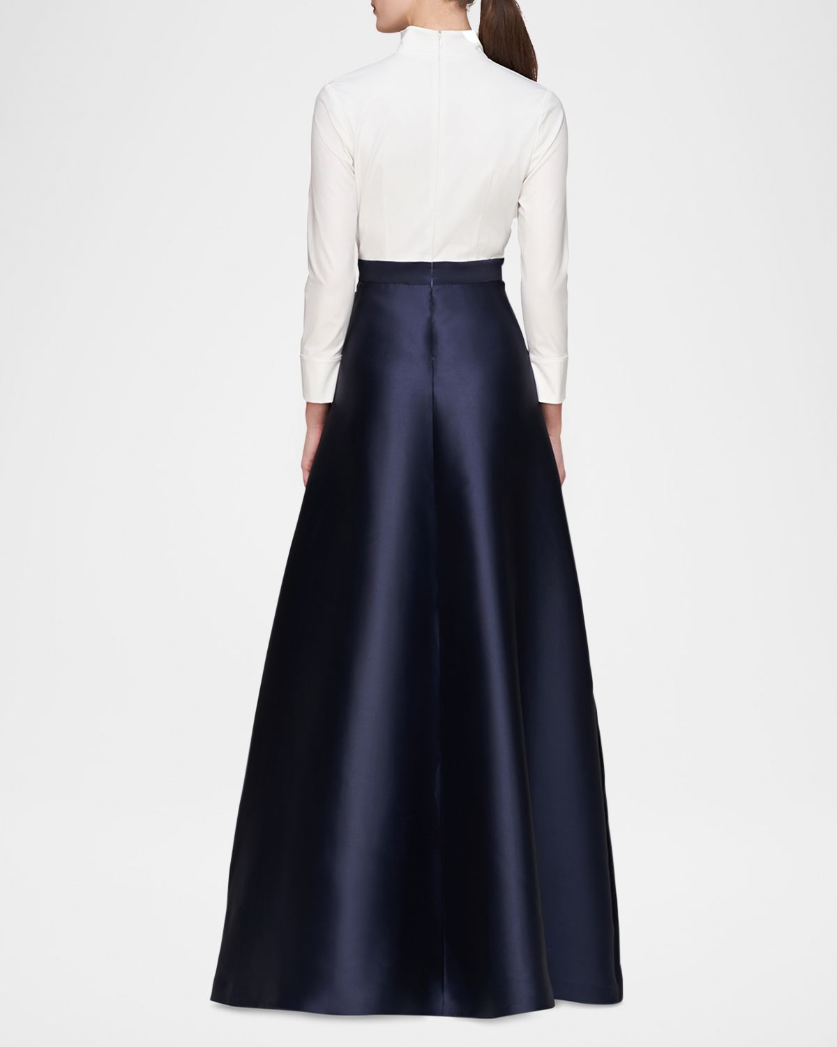 Kay Unger New York Phoebe 3/4-Sleeve Collared Poplin A-Line Gown