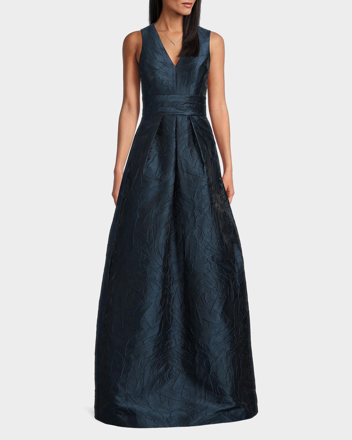 Kay Unger New York Mariah V-Neck Sleeveless Jacquard A-Line Gown | Thumbnail 2 Kay Unger New York Mariah V-Neck Sleeveless Jacquard A-Line Gown | Thumbnail 2