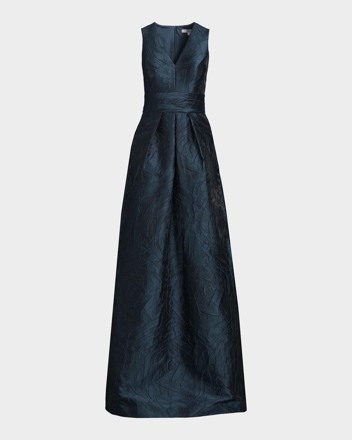 Kay Unger New York Mariah V-Neck Sleeveless Jacquard A-Line Gown
