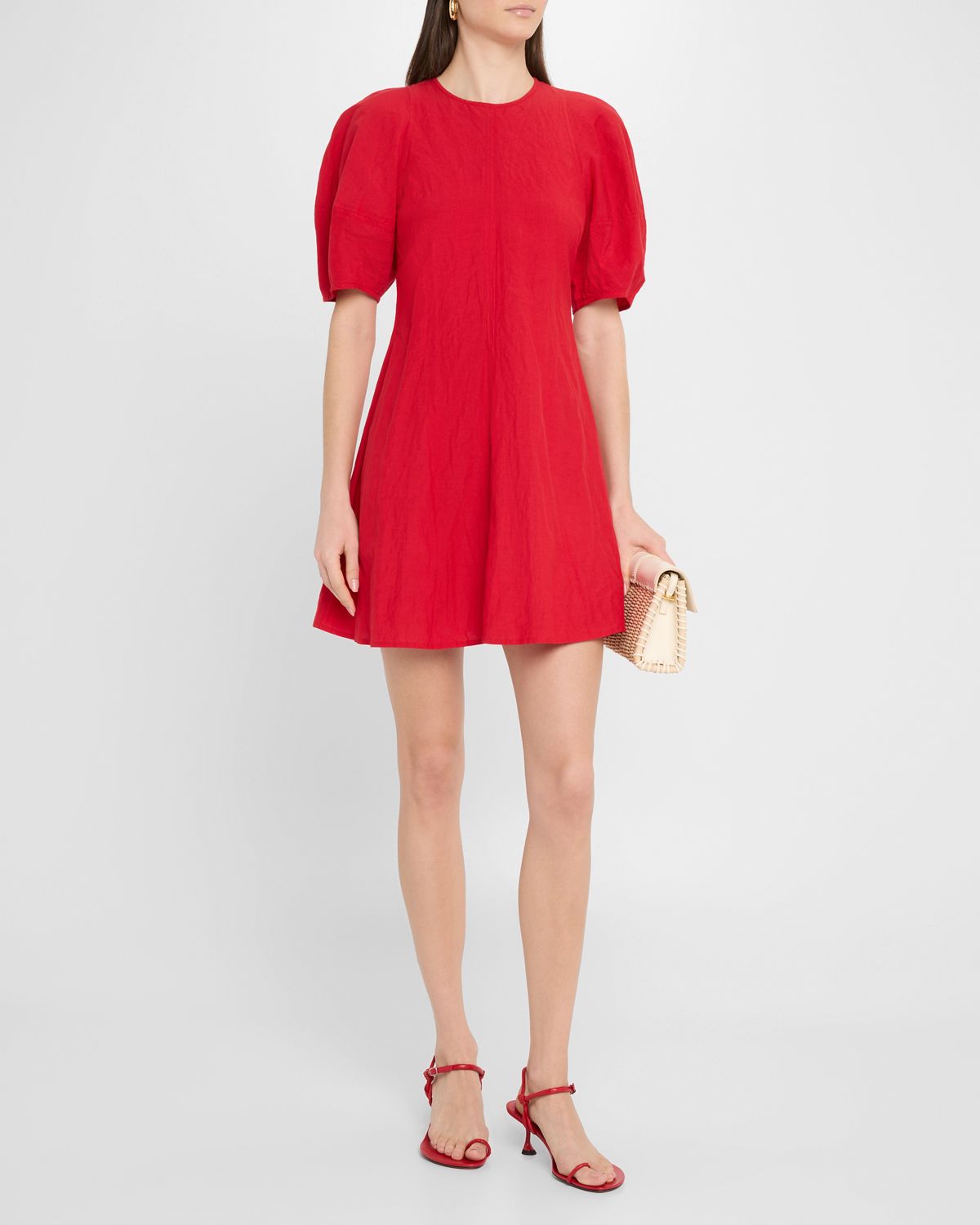 Apiece Apart Bettina Topstitched Puff-Sleeve Mini Dress