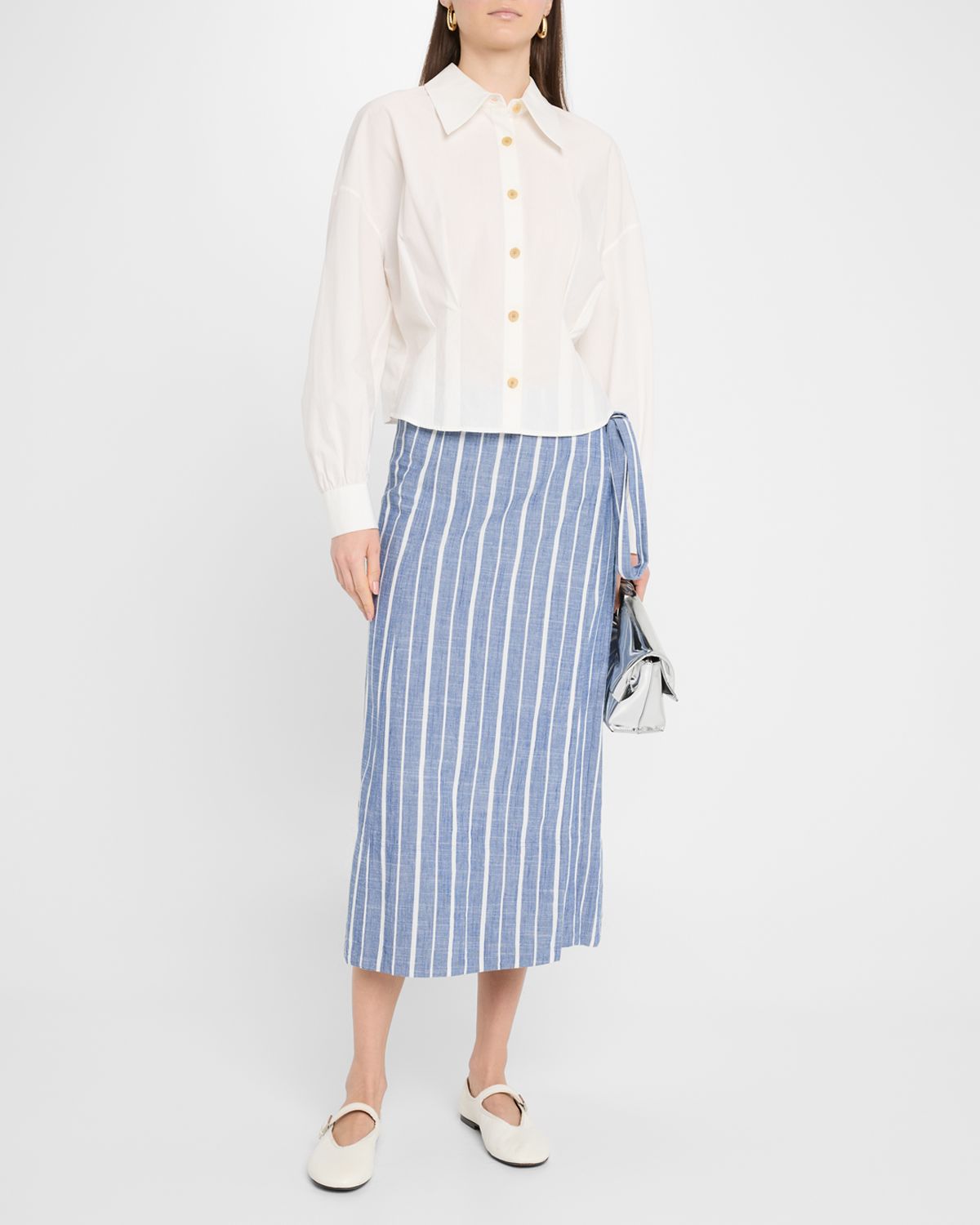 Apiece Apart De Vera Striped Cotton Chambray Wrap Skirt
