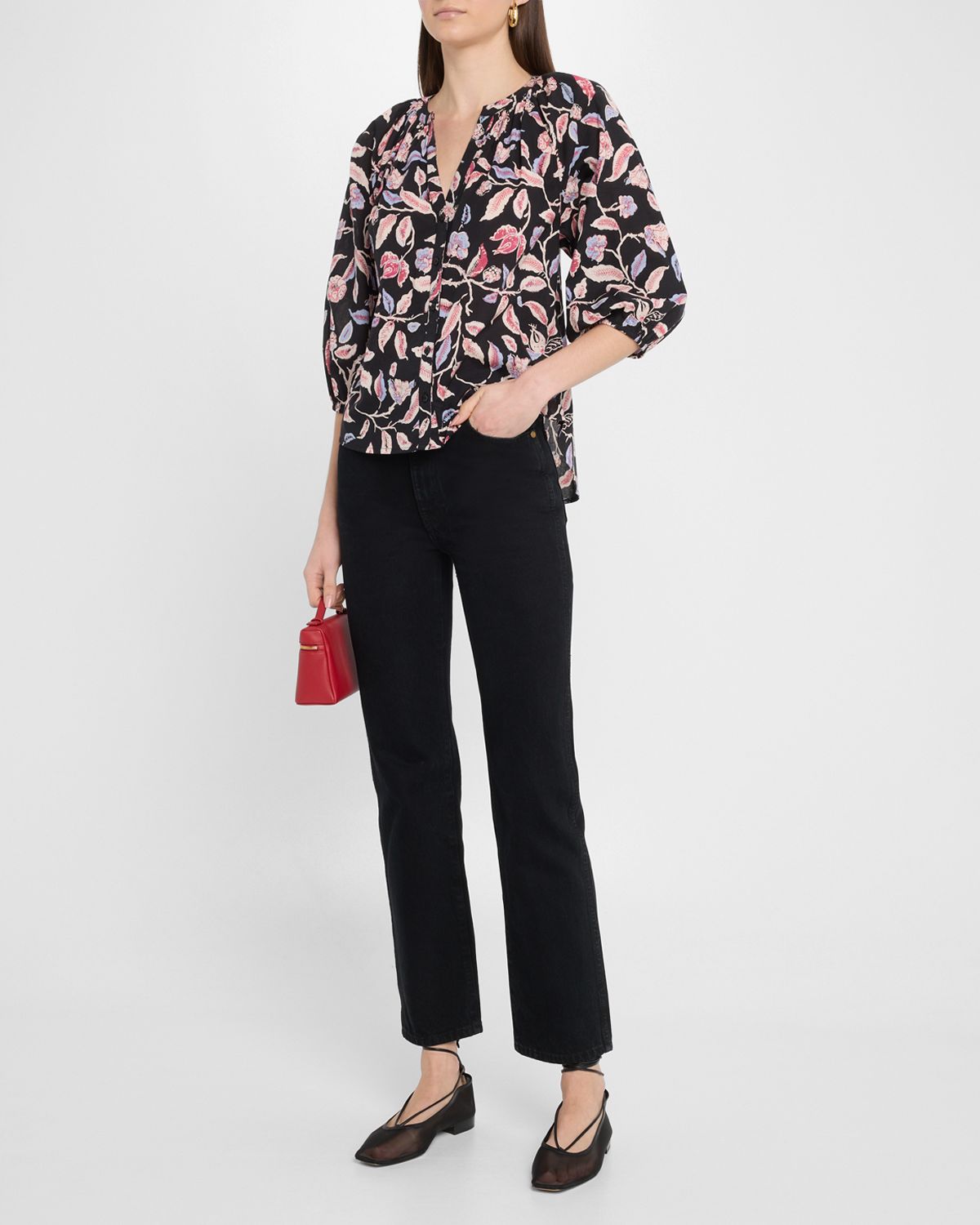 Apiece Apart Mitte Floral-Print Cotton Poplin Top