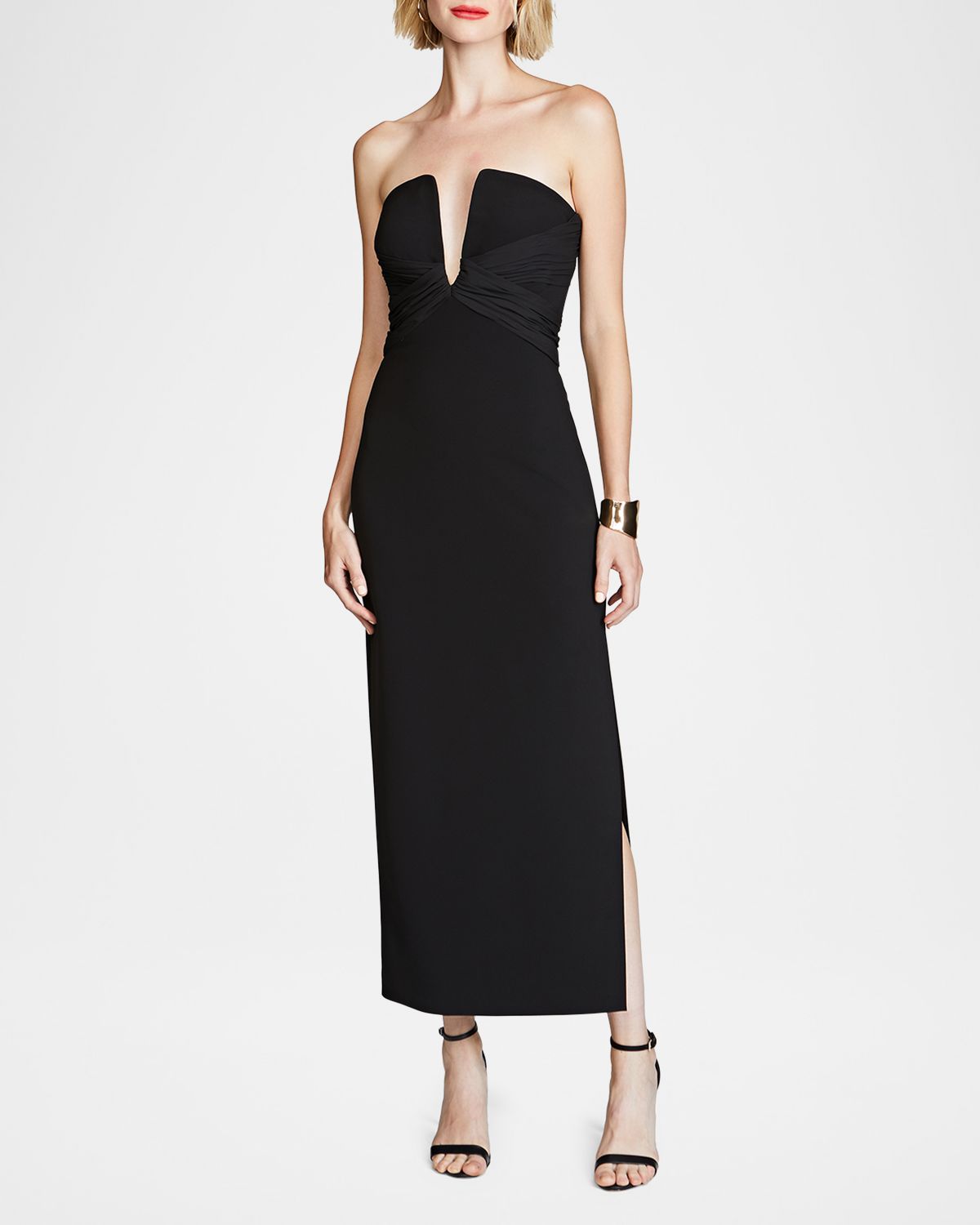 Halston Marguerite Strapless Plunge Midi Dress
