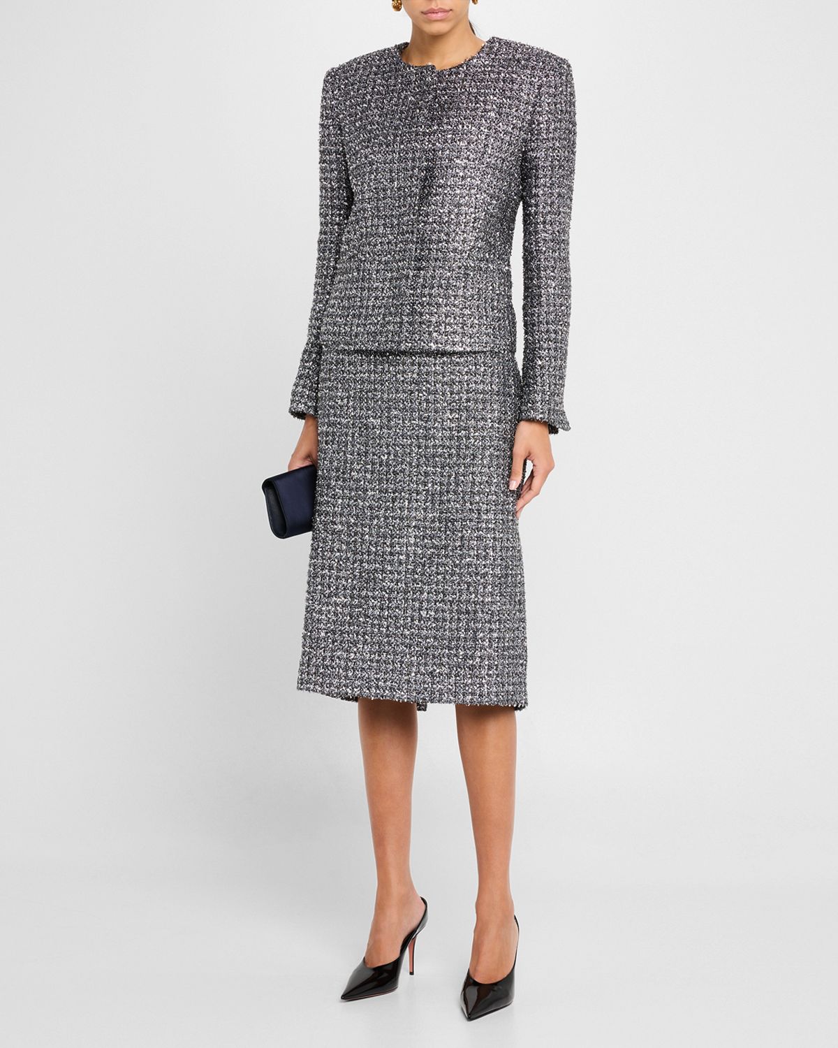 MARIA MCMANUS Metallic Paillette Tweed Shrunken Jacket