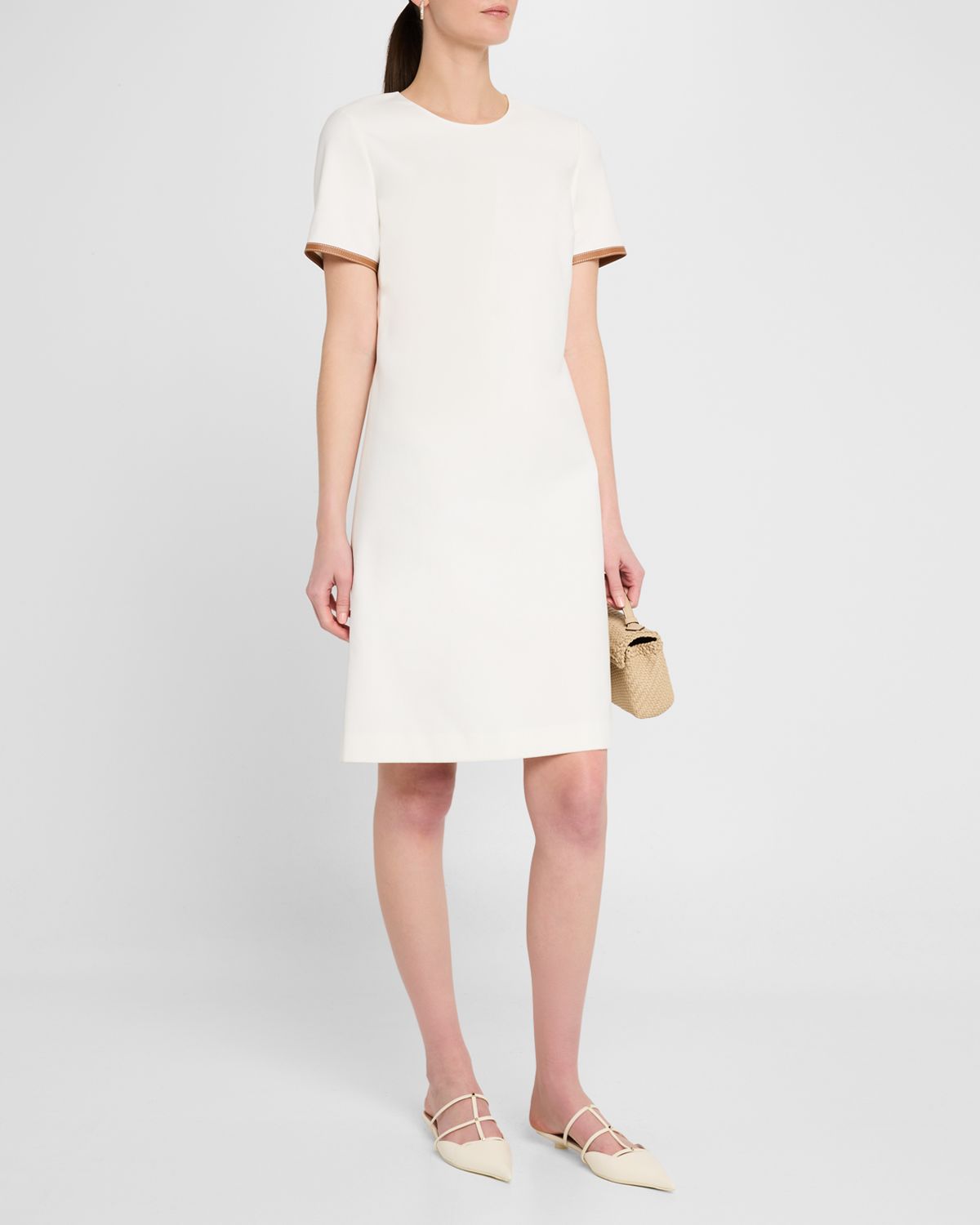 Lafayette 148 New York Leather-Trim Cotton Dress