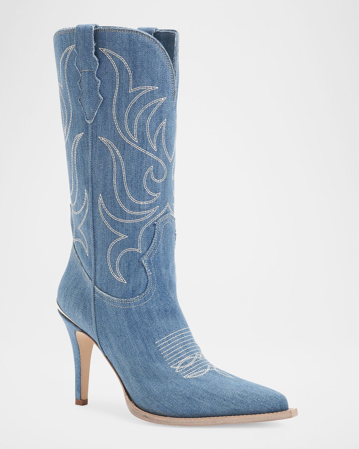 Partlow Cherie Denim Western Stiletto Mid Boots