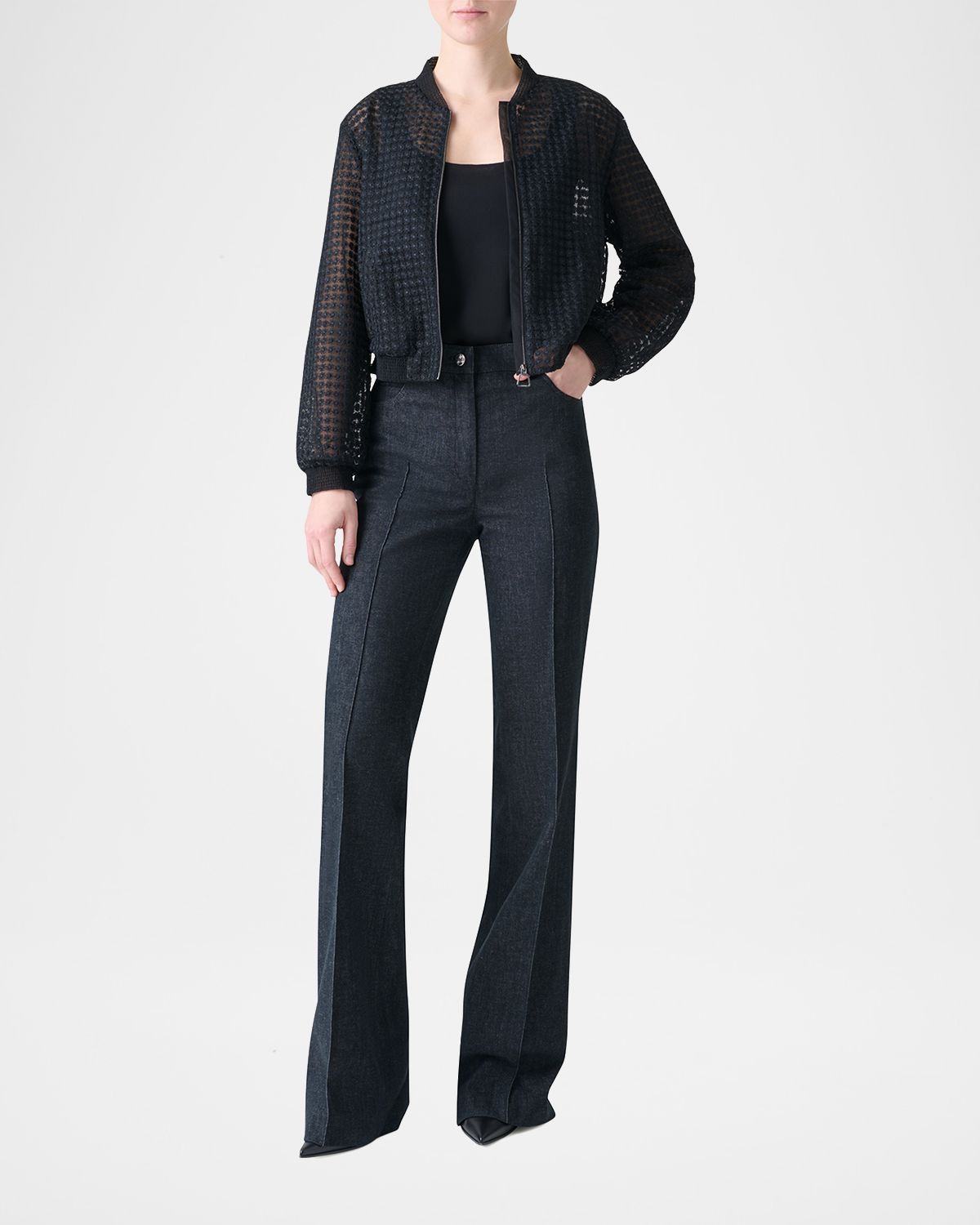 Akris Taide Flower Embroidered Tulle Bomber Jacket