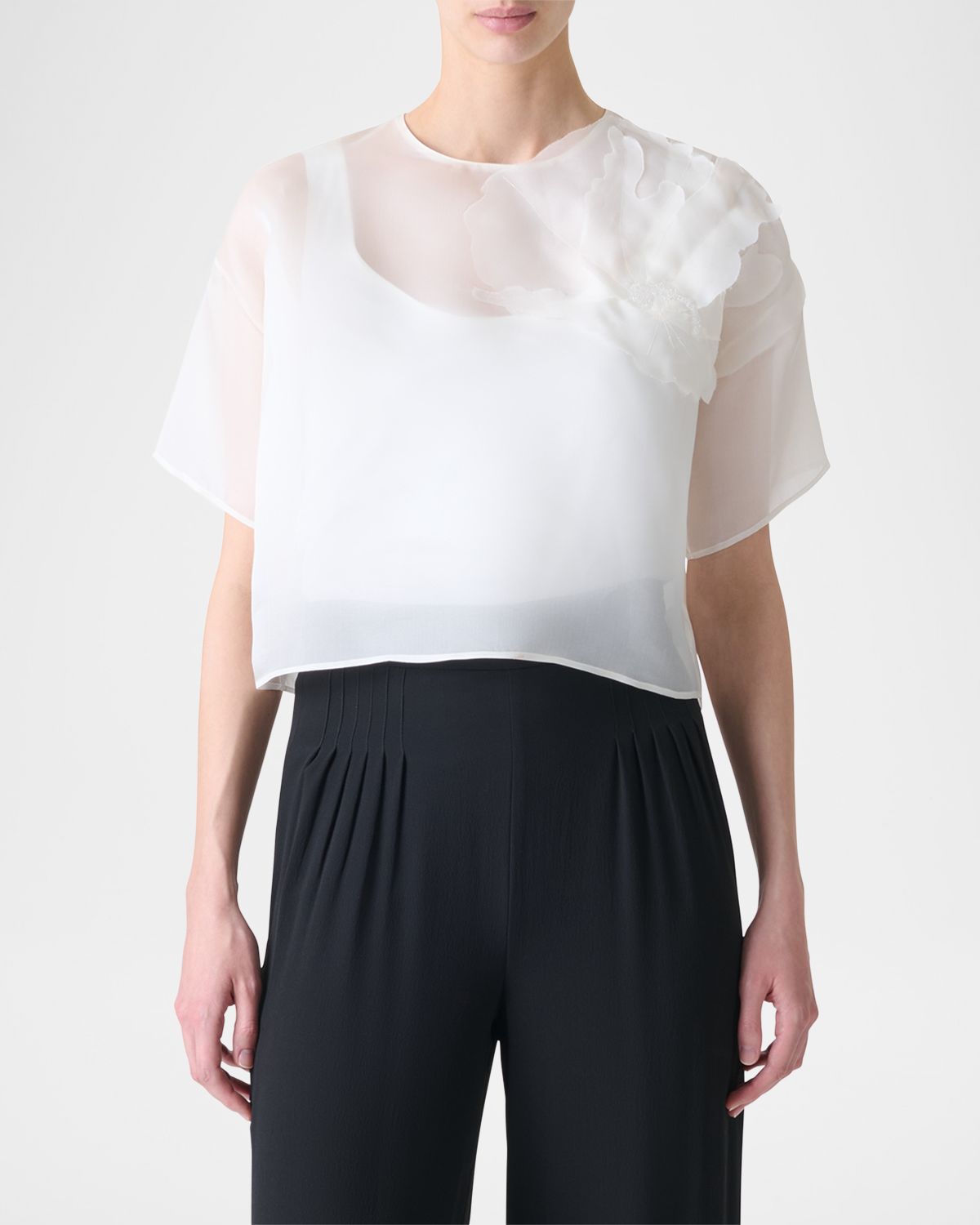 Akris 3D Anemone Silk Organza Blouse