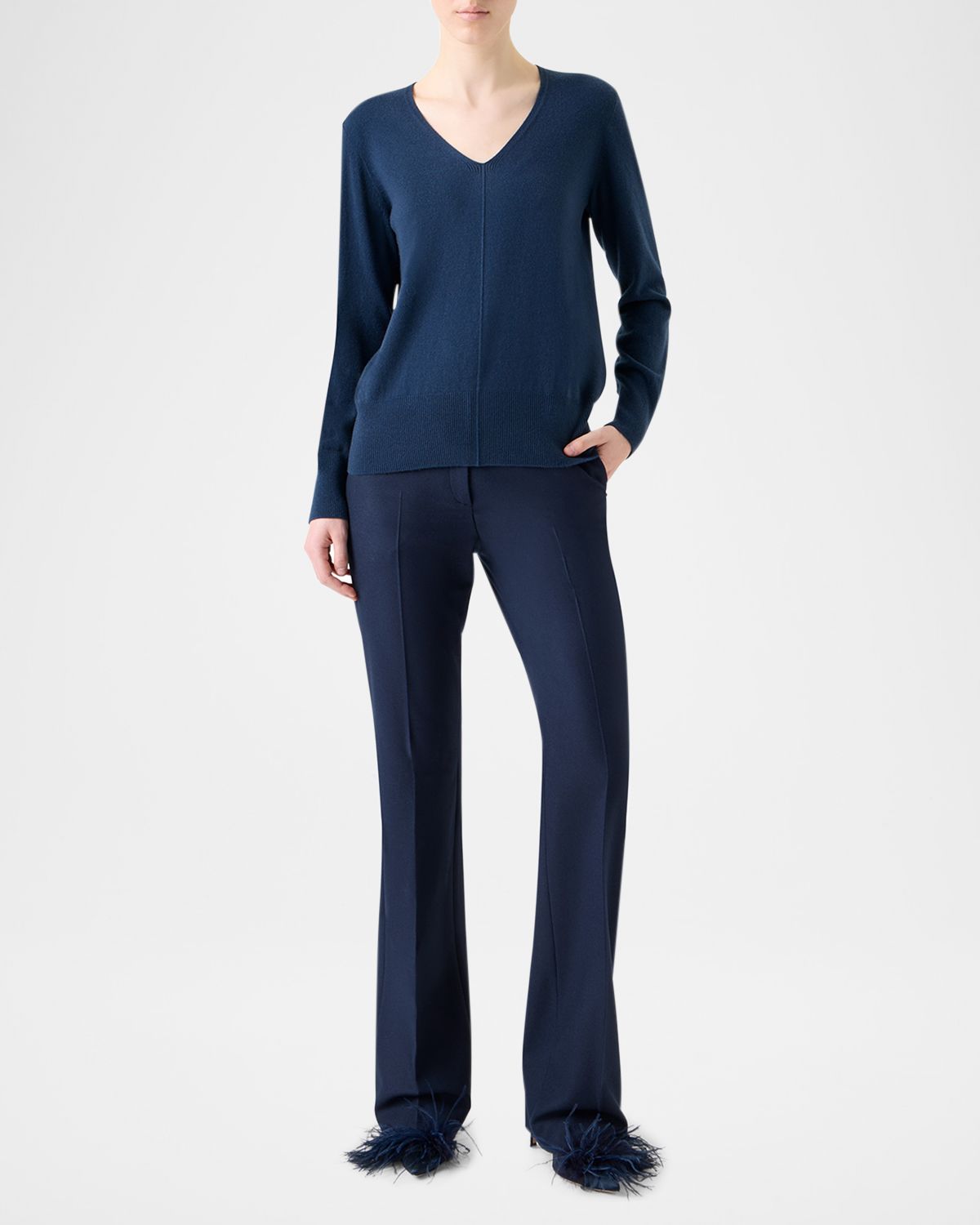 Akris V-Neck Pure Cashmere Knit Sweater