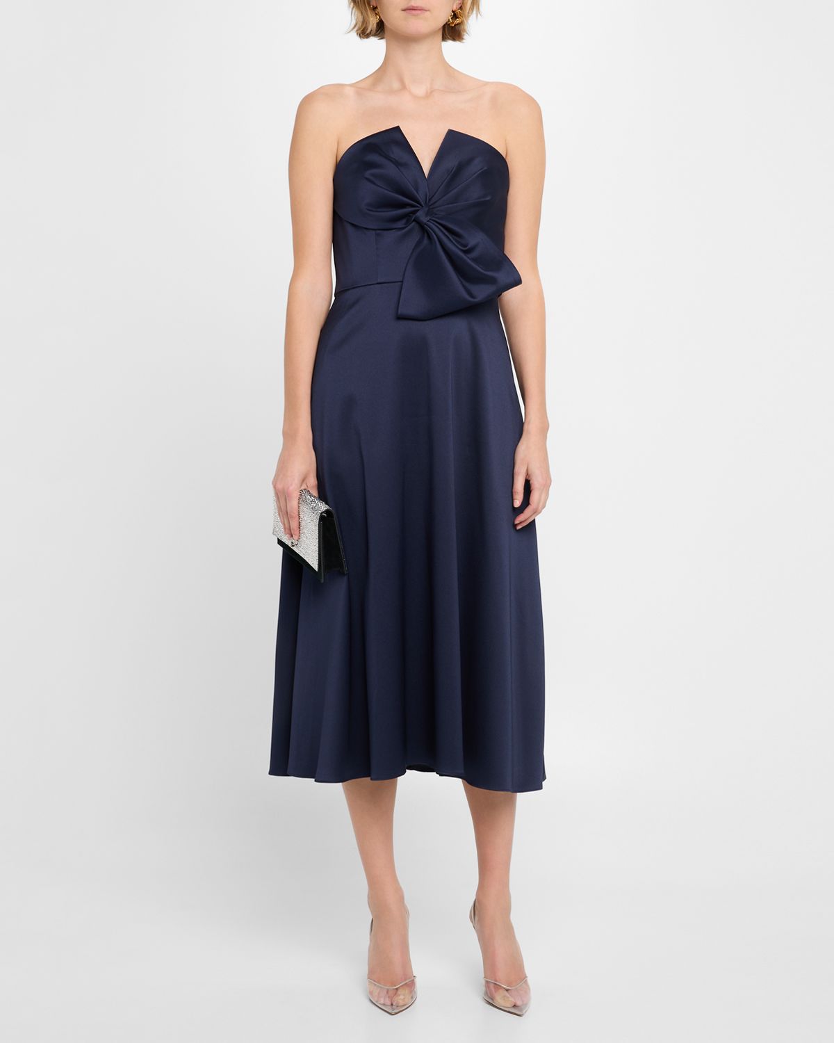 Aidan Mattox Strapless Bow-Front Stretch Mikado Midi Dress