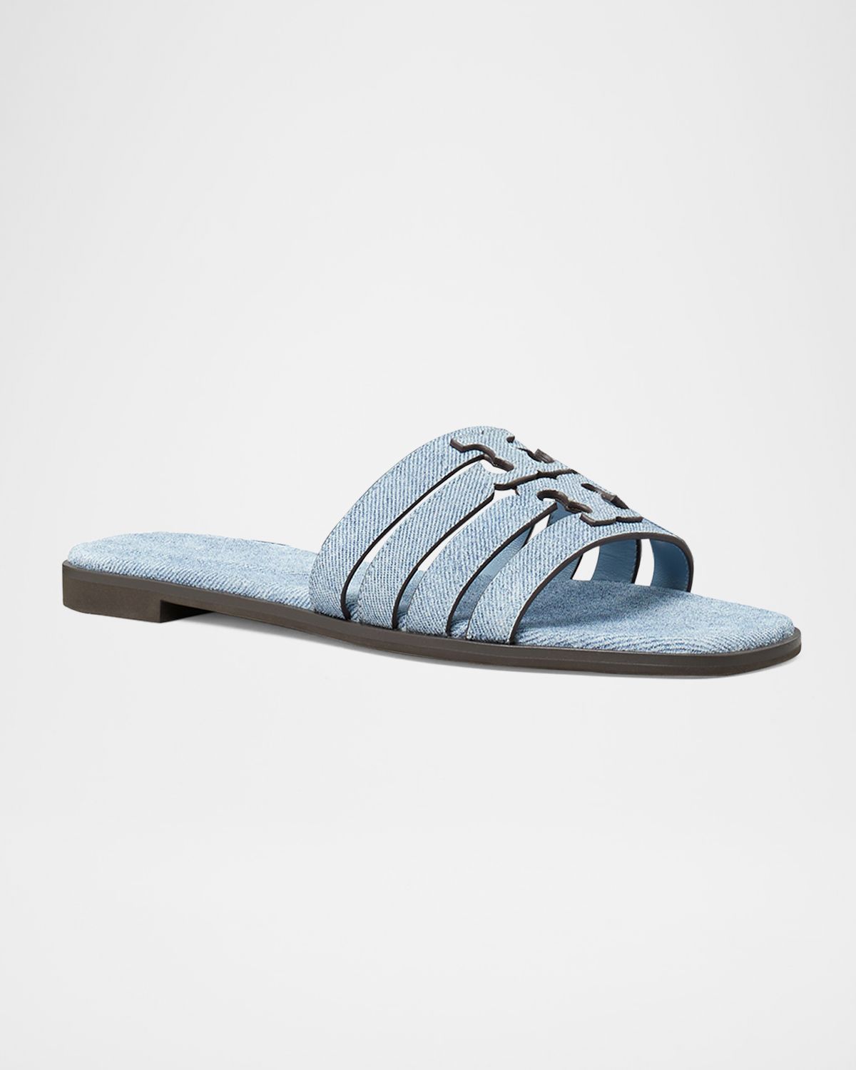Tory Burch Ines Caged Denim Flat Slide Sandals