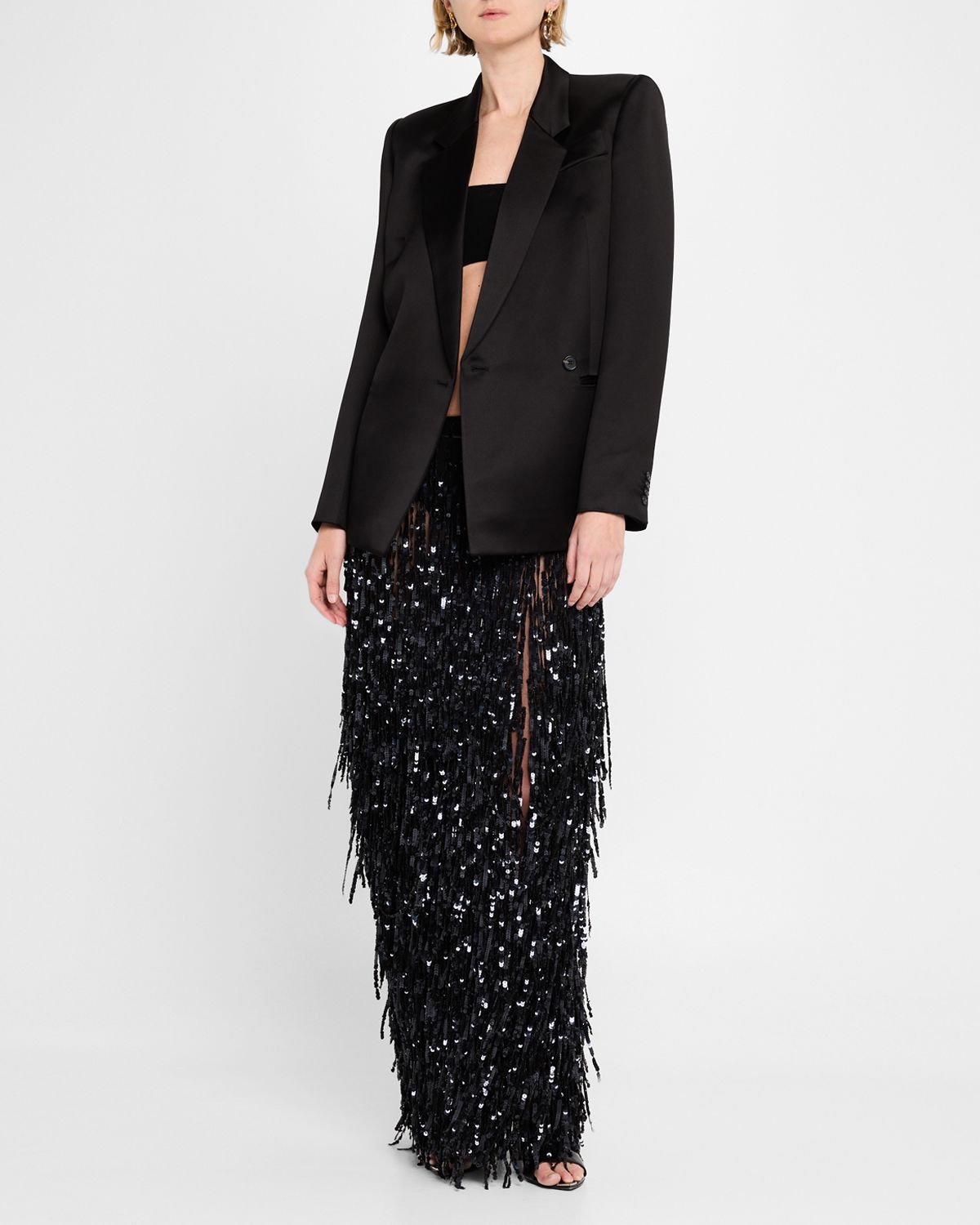 LAPOINTE Sequin Fringed Maxi Pencil Skirt