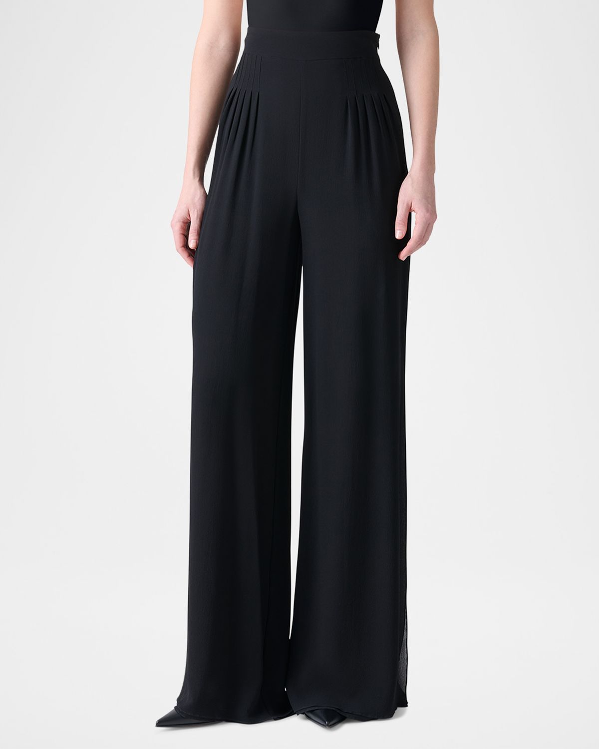 Akris Myriam Pleated Wide Silk-Georgette Pants