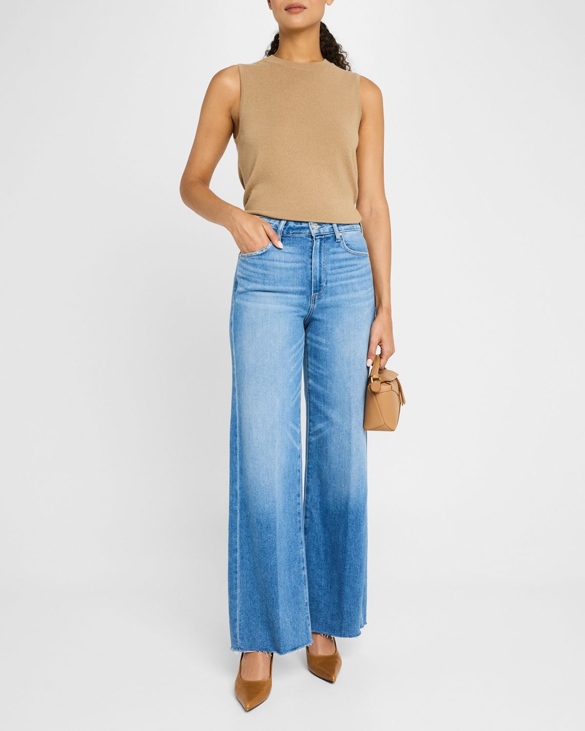 PAIGE Anessa Wide-Leg Raw Hem Jeans