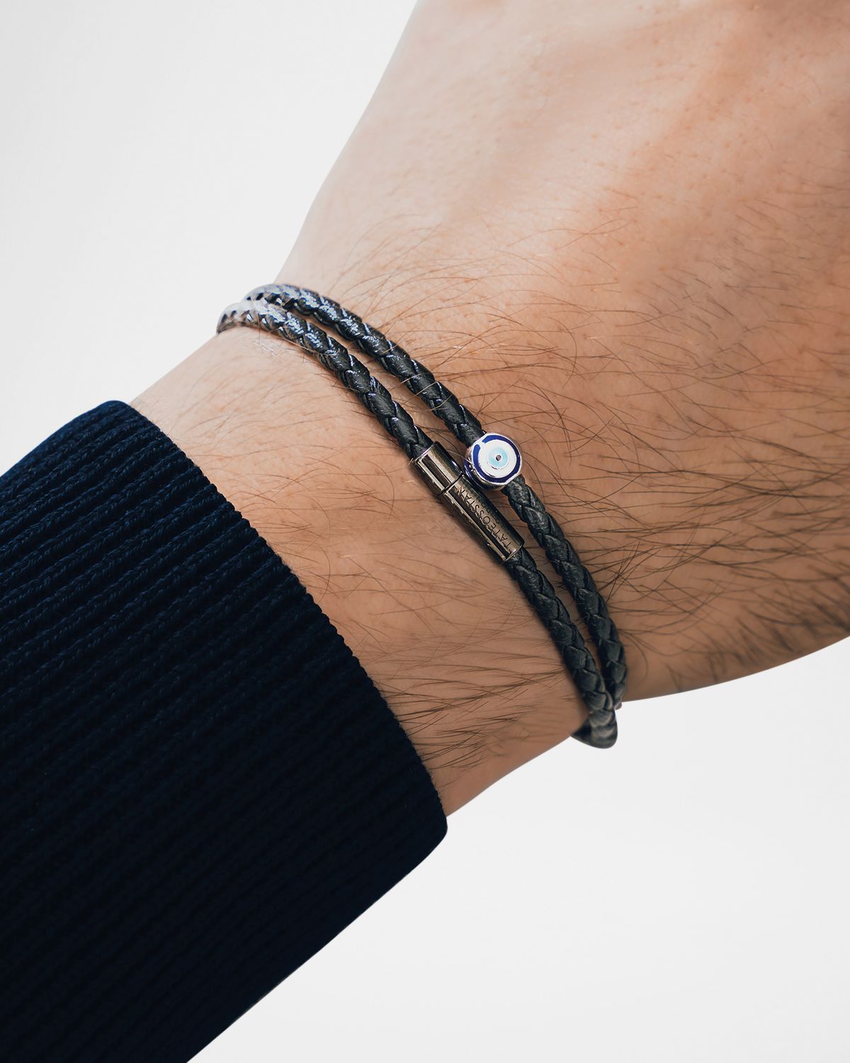 Tateossian Men 's Enamel Evil Eye and Sterling Silver Mini Pop Cord Bracelet