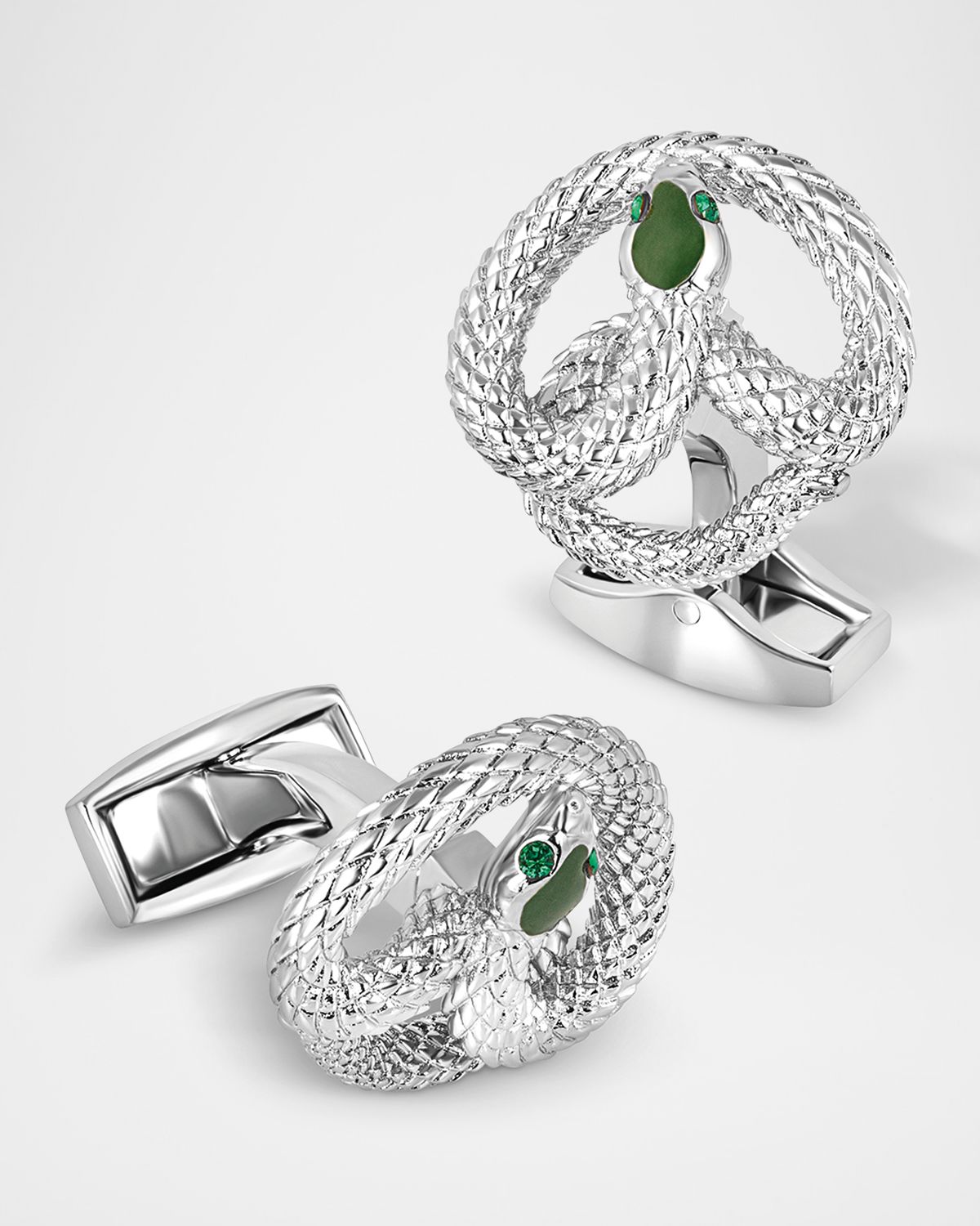 Tateossian Men 's Palladium Viper Cufflinks with Enamel and Crystals