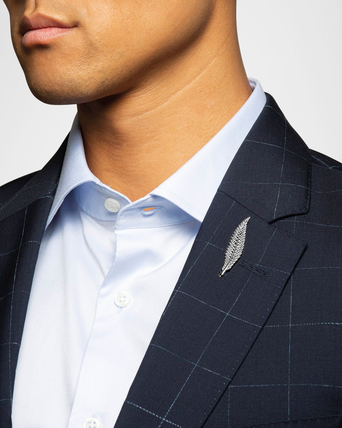 Tateossian Men 's Palladium-Plated Fern Leaf Lapel Pin