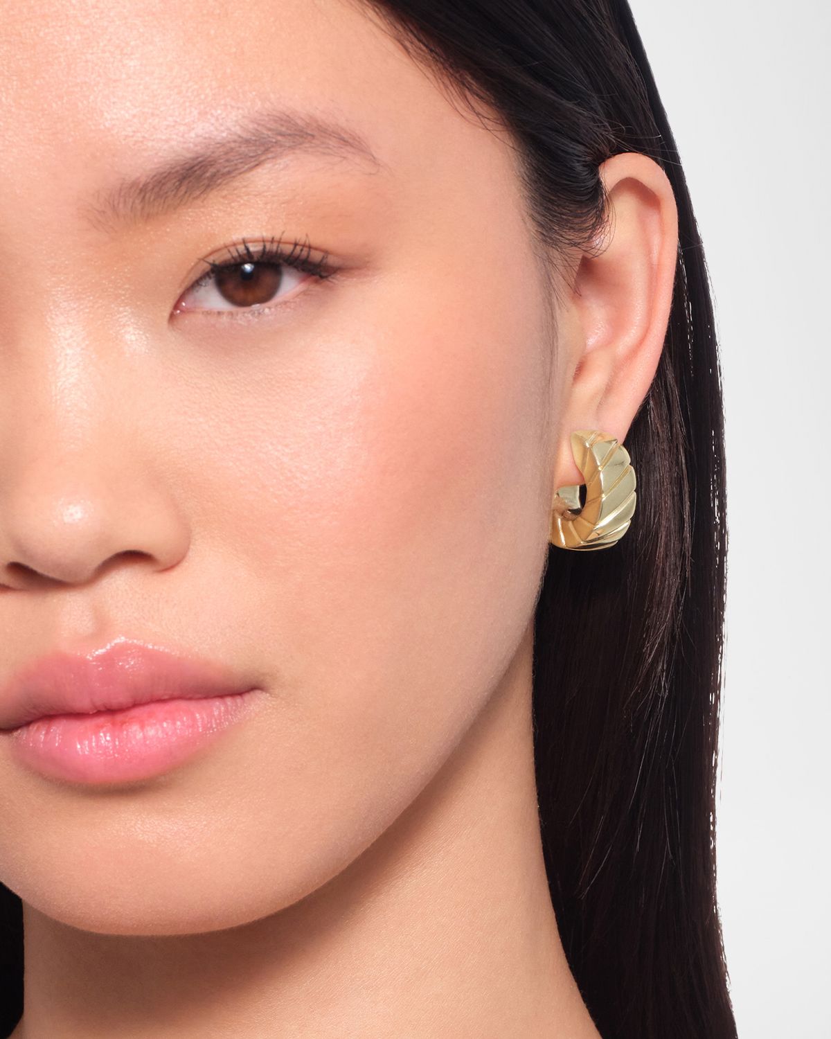 LANA 14K Gold Wide Grooved Huggie Earrings