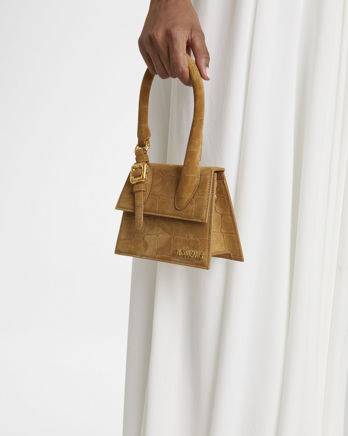 Jacquemus Le Chiquito Moyen Croc-Embossed Suede Top-Handle Bag