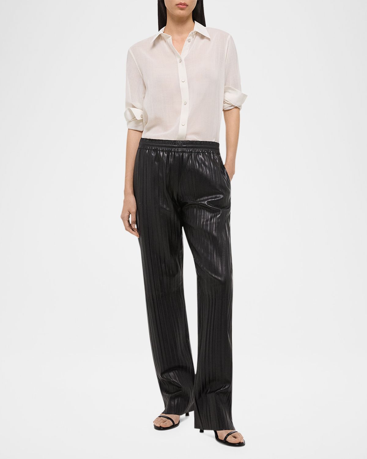Helmut Lang Pull-On Pleated Leather Car Trousers