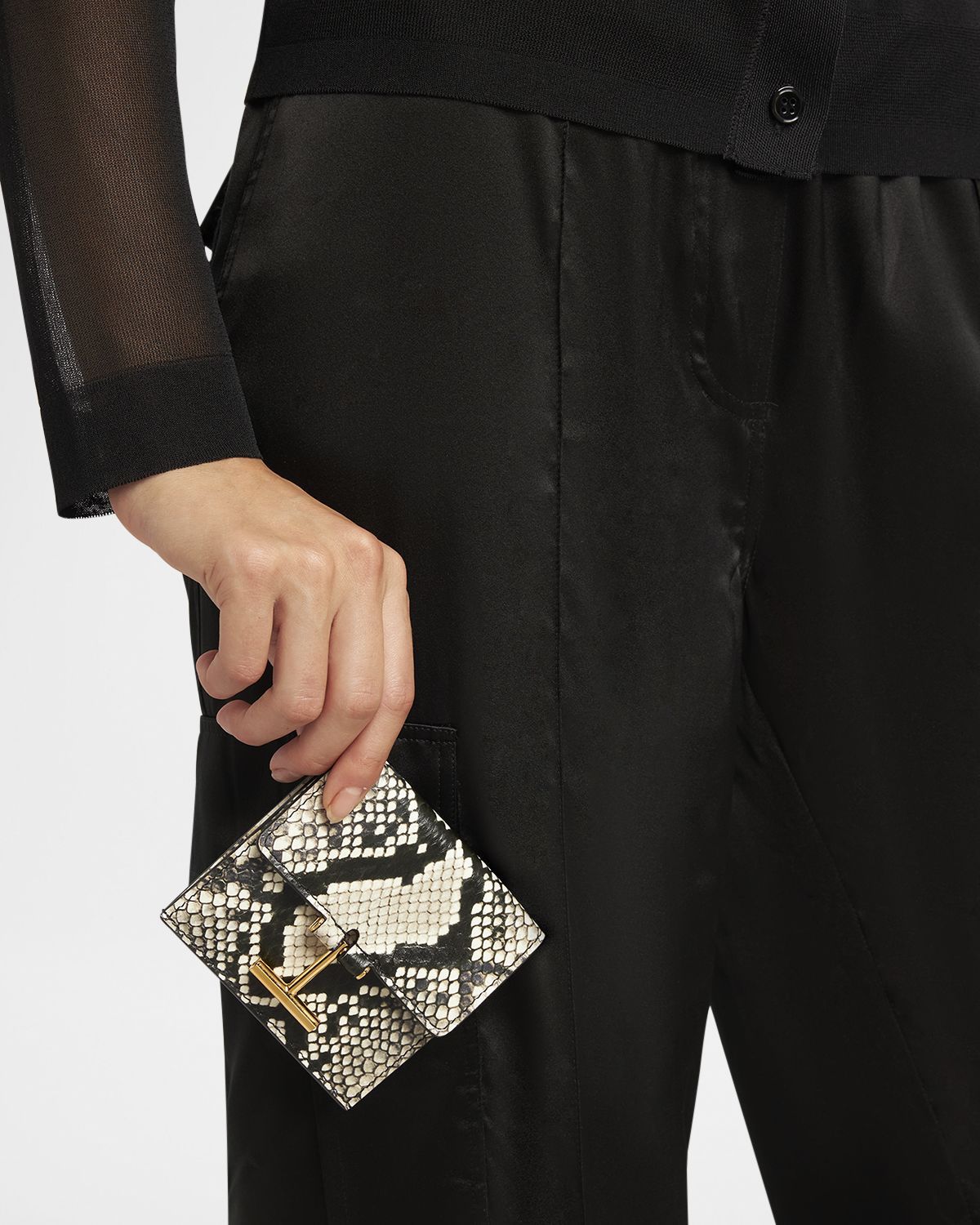 TOM FORD T Bar Card Holder in Python-Print Leather