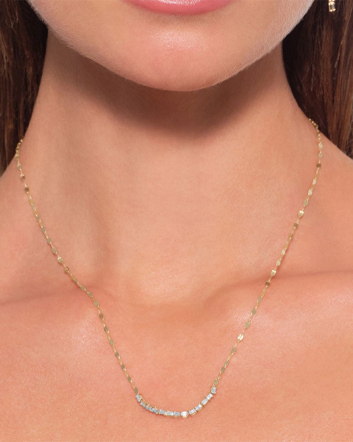 LANA 14K Gold Baguette Diamond Tennis Section Chain Necklace