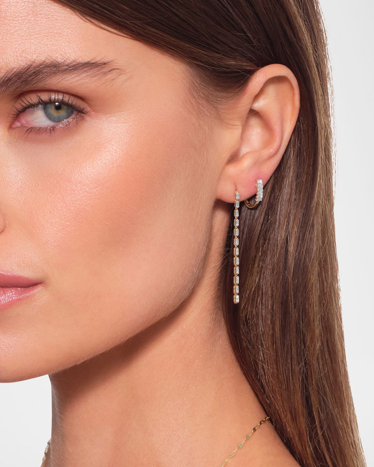 LANA 14K Yellow Gold Mini Baguette Diamond Huggie Earrings