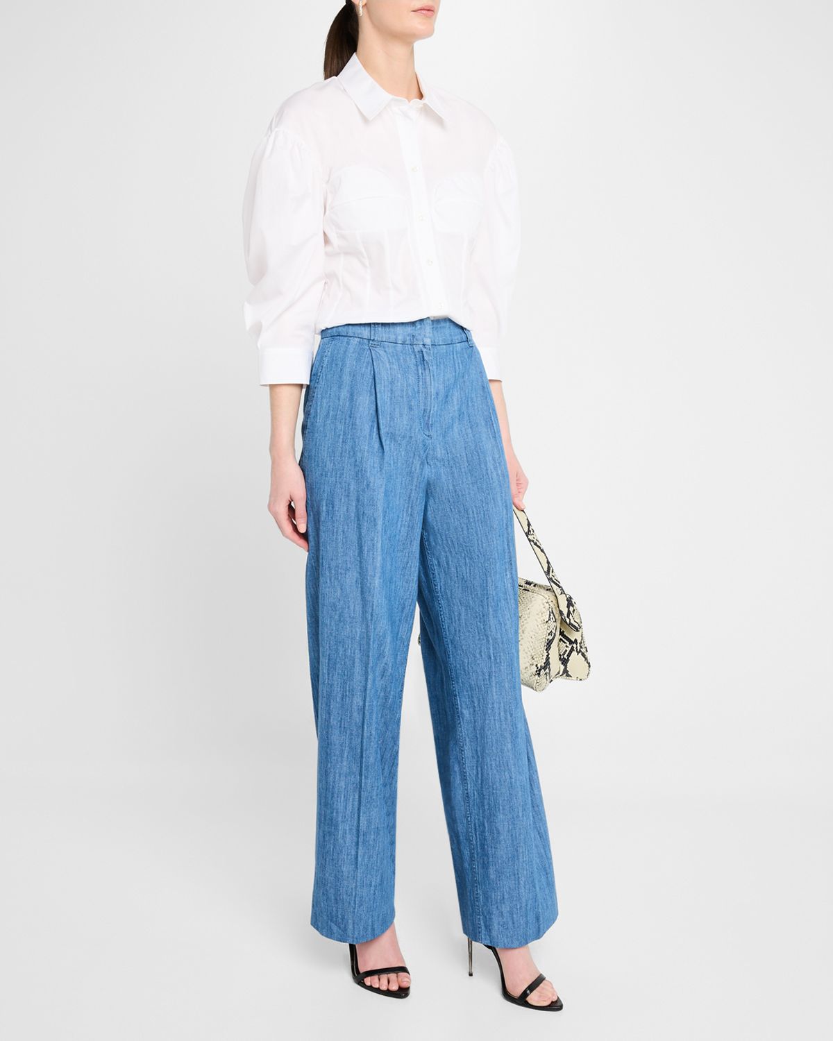 Another Tomorrow Chambray Wide Leg Pants | Thumbnail 5 Another Tomorrow Chambray Wide Leg Pants | Thumbnail 5