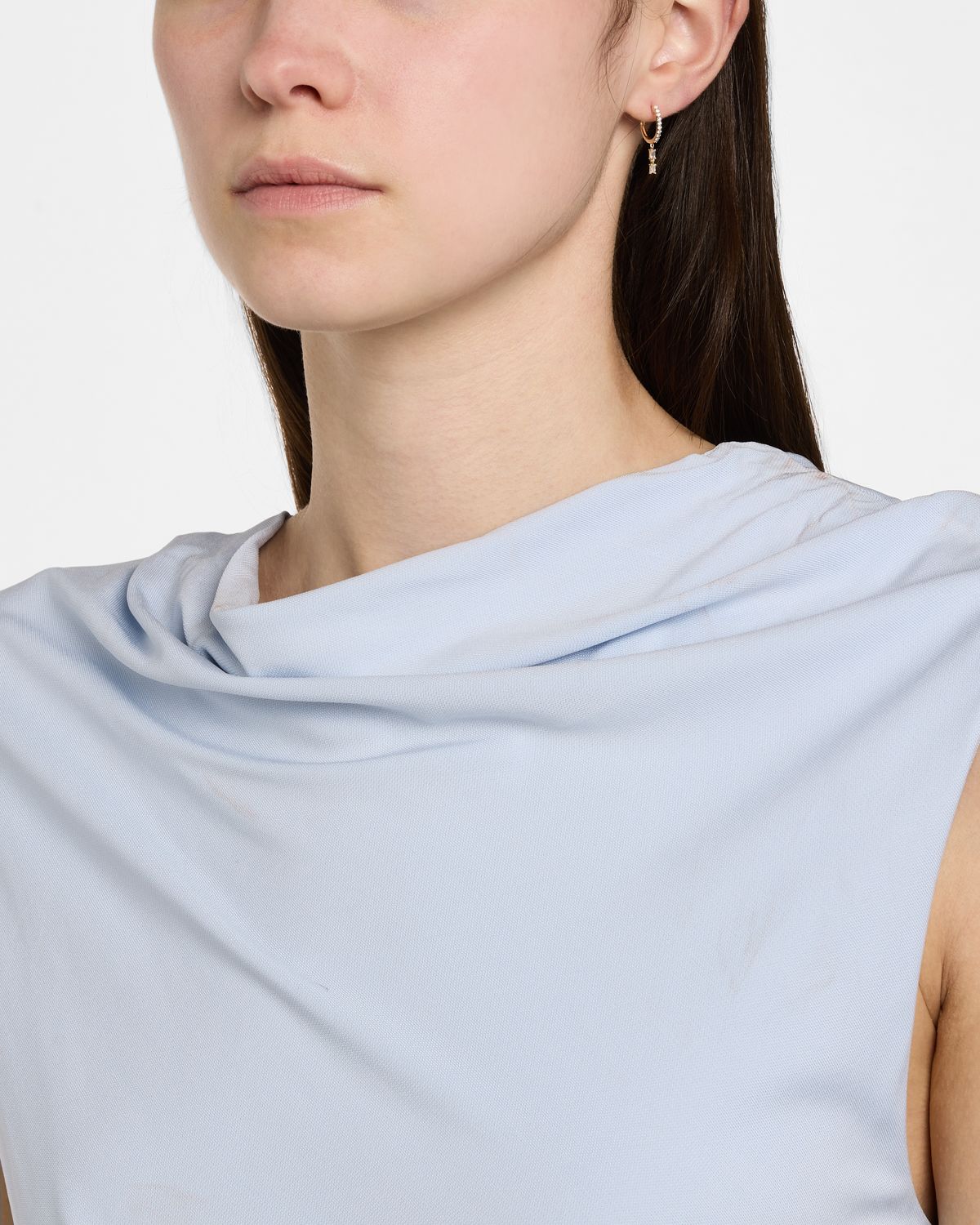 LANA 14K Gold Mini Flawless Diamond Huggie Earrings with Double Dangle Baguettes