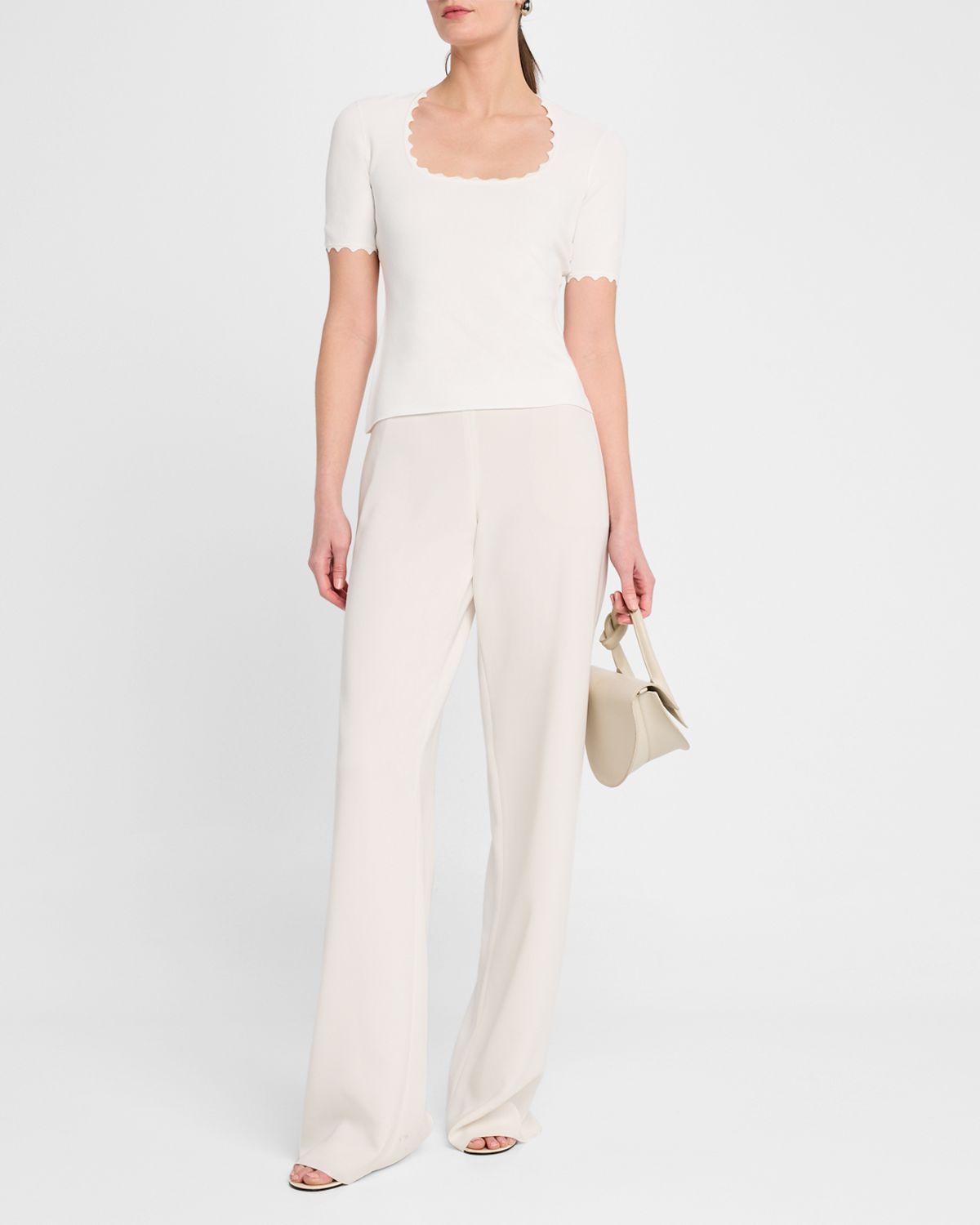 Emporio Armani Scalloped Scoop-Neck Stretch Milano Blouse