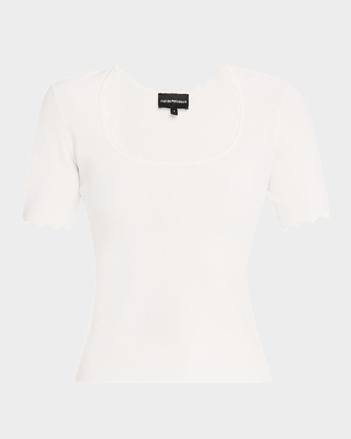 Emporio Armani Scalloped Scoop-Neck Stretch Milano Blouse
